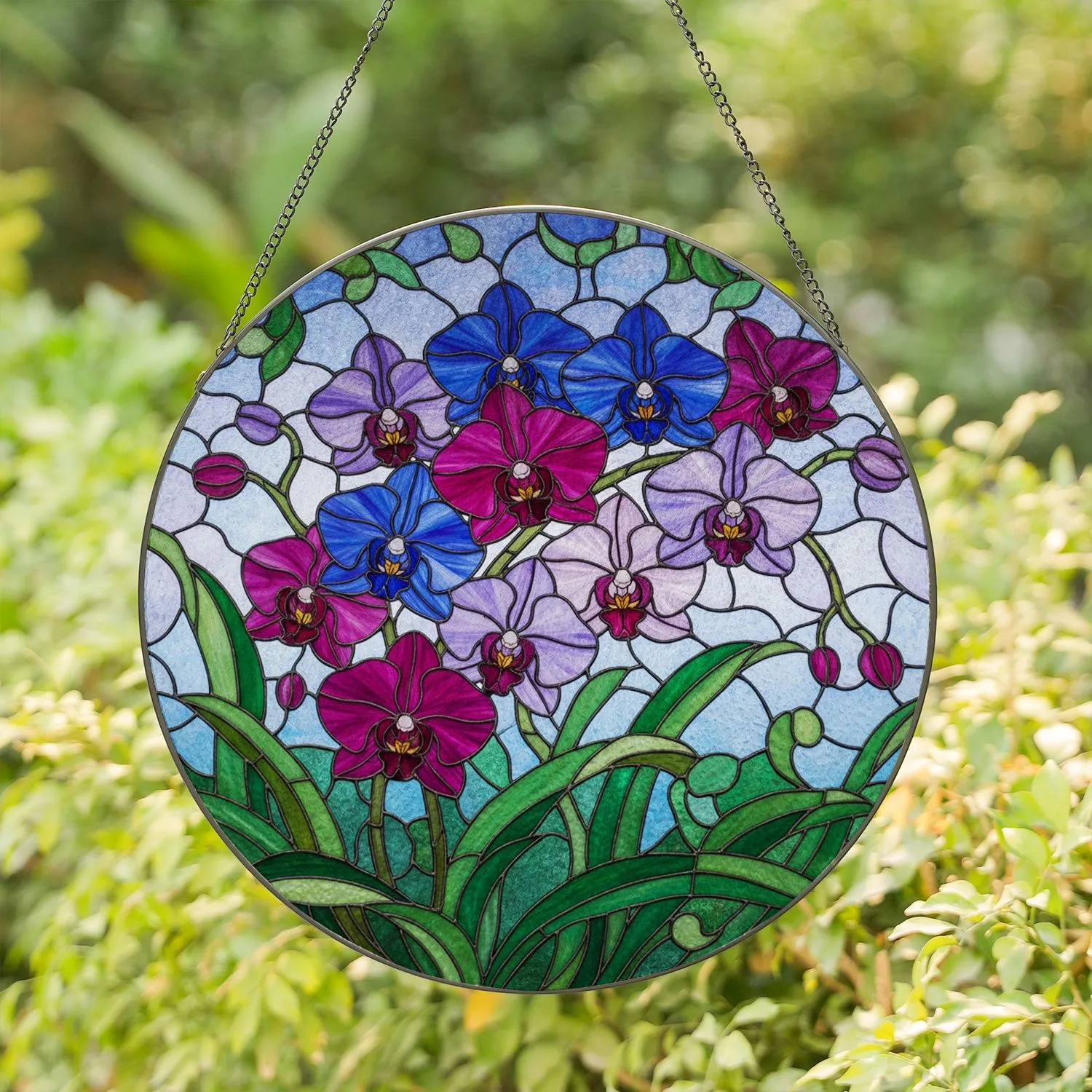 Vibrant Cascading Orchid Stained Glass - Tiffany Jewel Tone Intricate Floral Display Stained Glass Suncatcher - 1