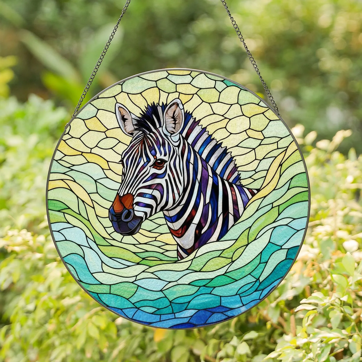 Majestic Zebra Head Colorful Stained Glass Art - Tiffany Style Mosaic Abstract Background Stained Glass Suncatcher - 1