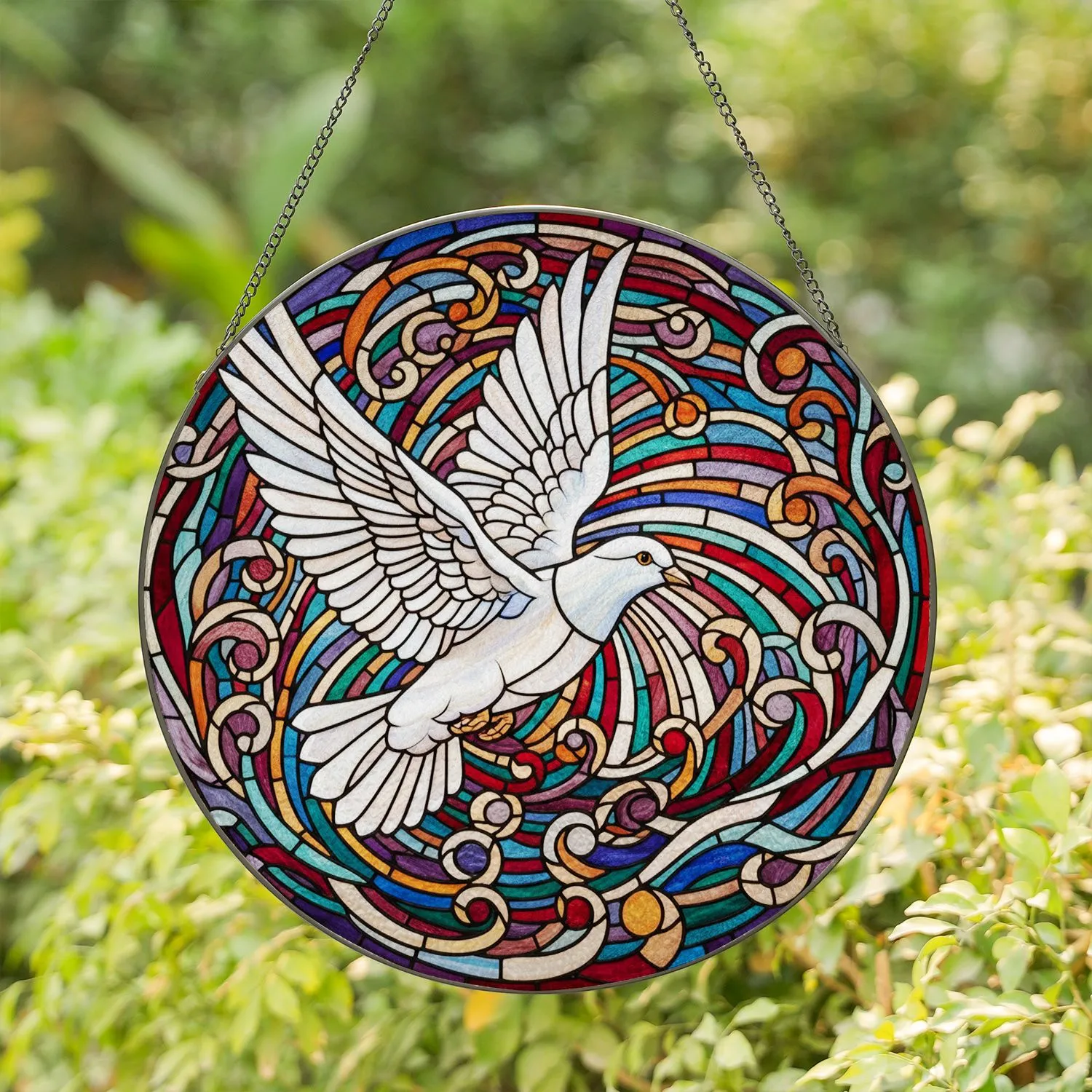 White Dove Stained Glass Tiffany Style Jewel Tone Mosaic Art - Intricate Home Decor Stained Glass Suncatcher - 1