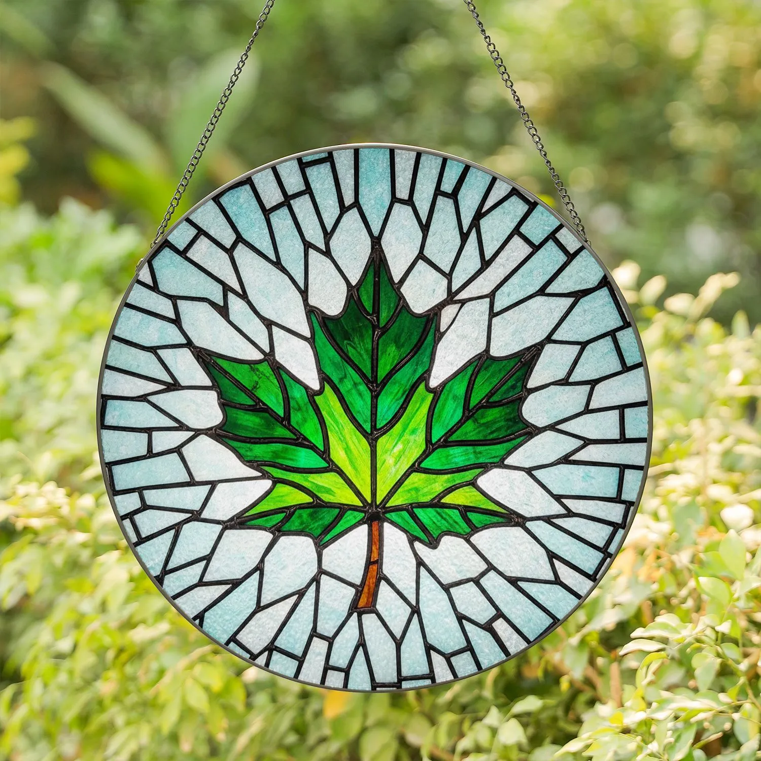Tiffany Style Stained Glass Maple Leaf Mosaic - High Contrast Intricate Pattern Jewel Tones Stained Glass Suncatcher - 1