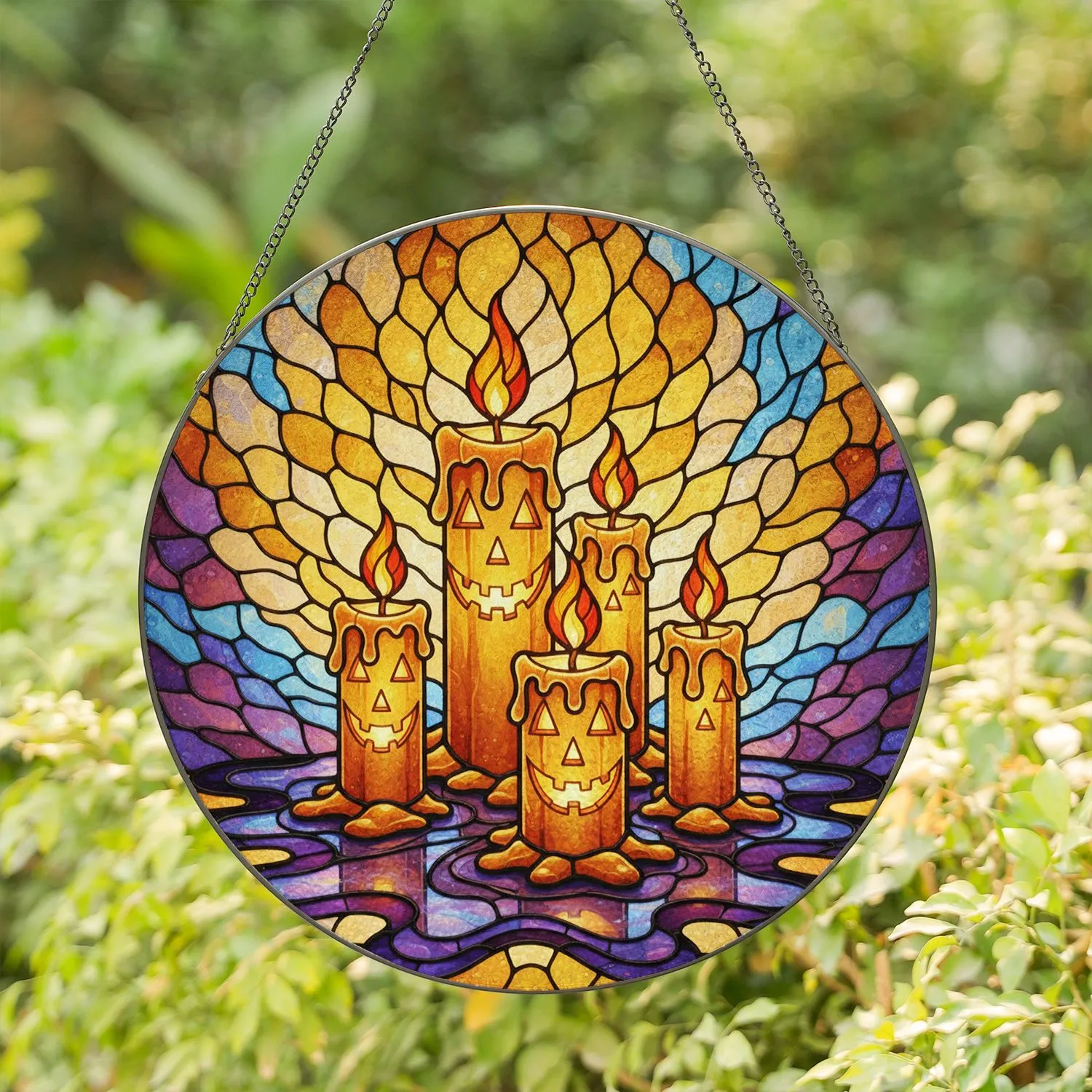 Tiffany Style Jack-o'-Lantern Melting Candles - Stained Glass Mosaic Halloween Decor Fall Gift Stained Glass Suncatcher - 1