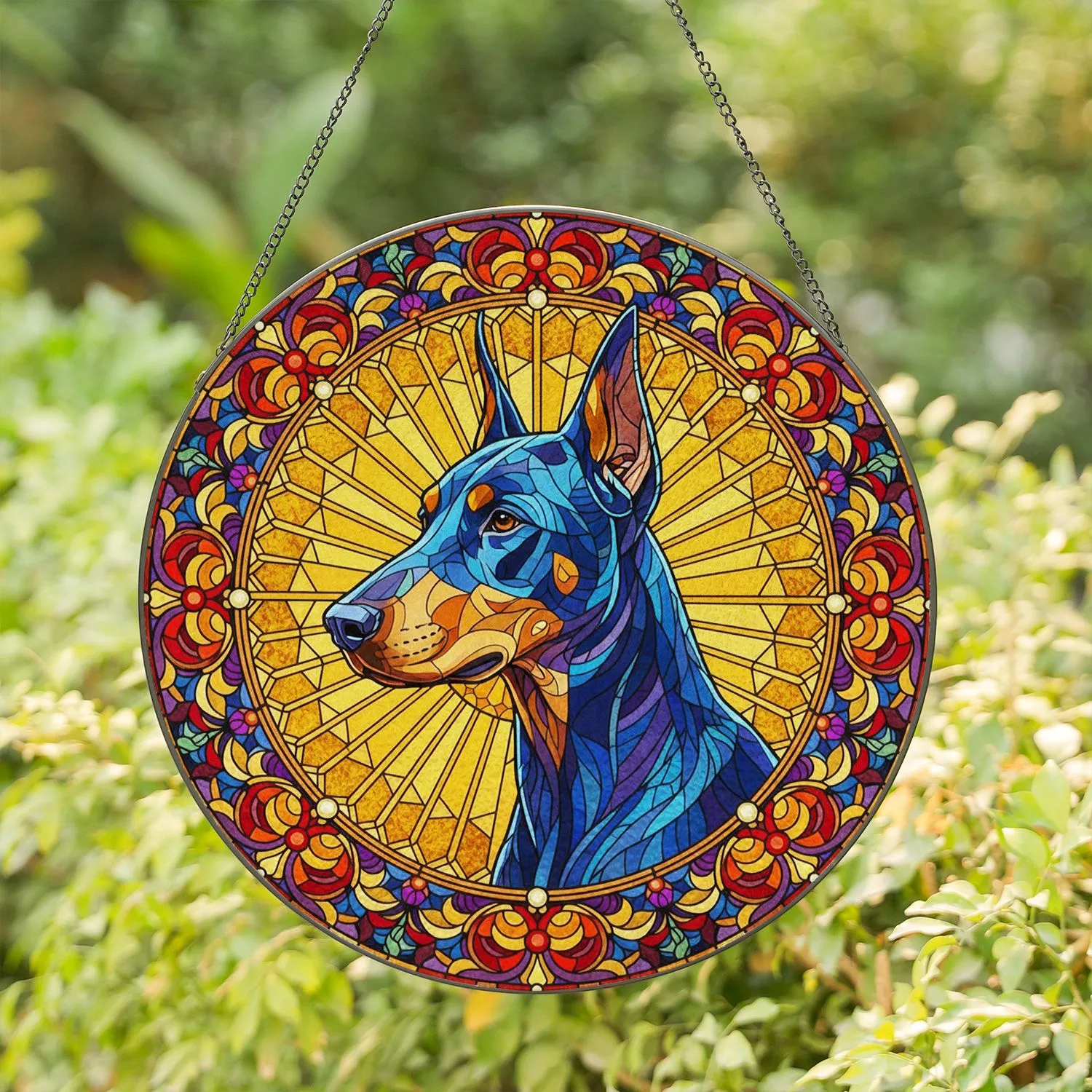 Doberman Stained Glass Art - Tiffany Style Mosaic Dog Window Decoration Accent Stained Glass Suncatcher - 1