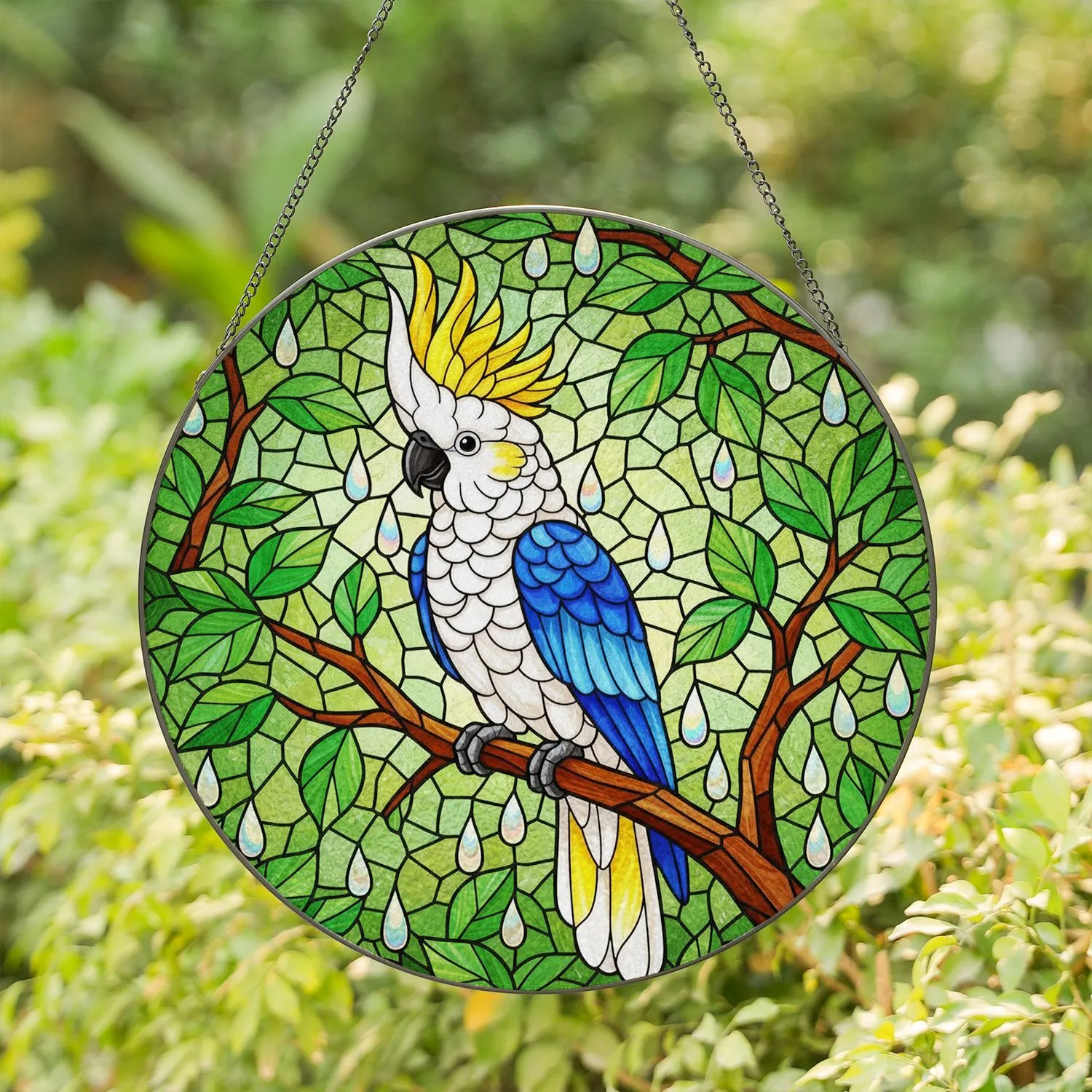 White Cockatoo Stained Glass Tiffany Style Jungle Canopy Art Window Decor Housewarming Gift Stained Glass Suncatcher - 1