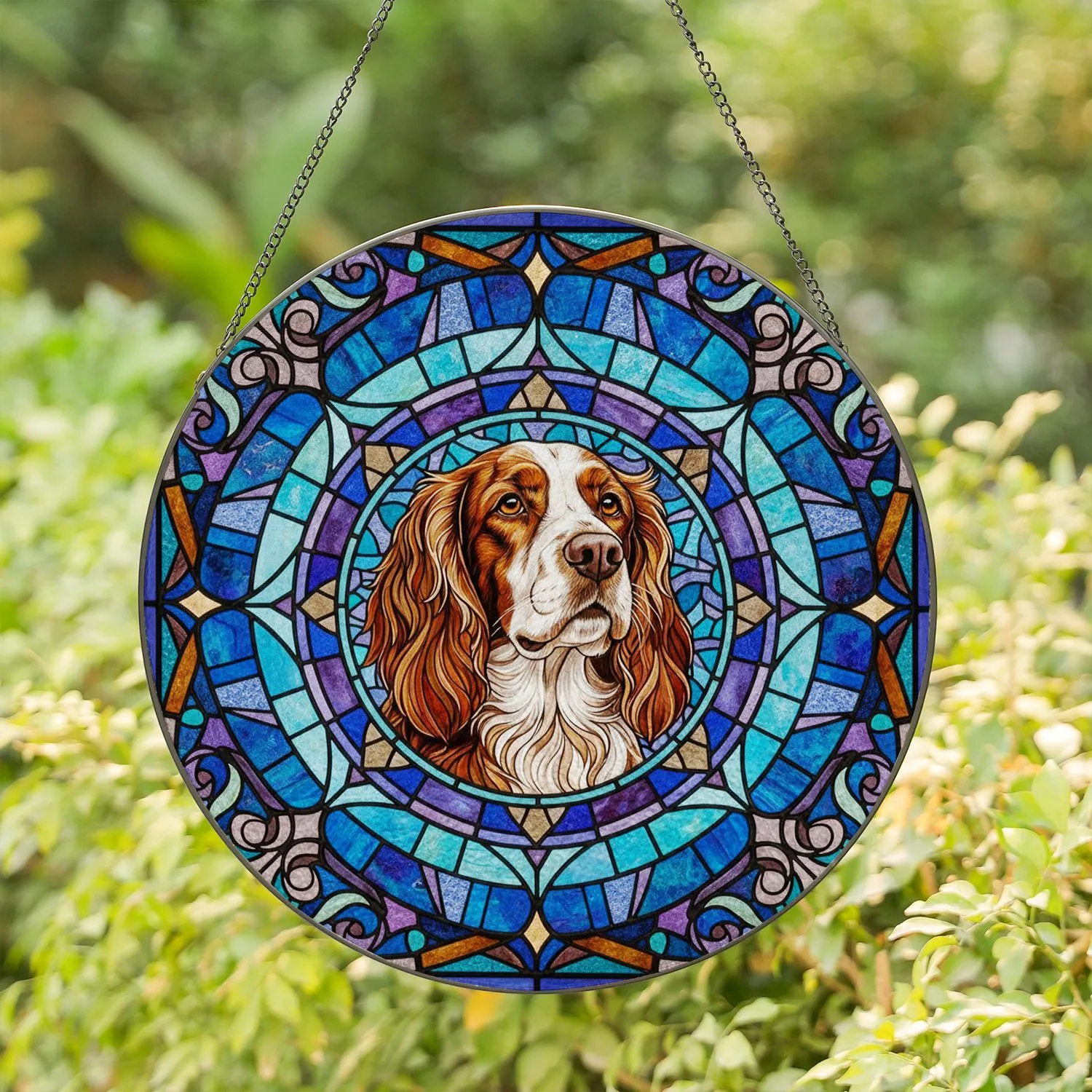 Springer Spaniel Dog Stained Glass Tiffany Style Ornate Amber Eyes Mosaic Intricate Stained Glass Suncatcher - 1