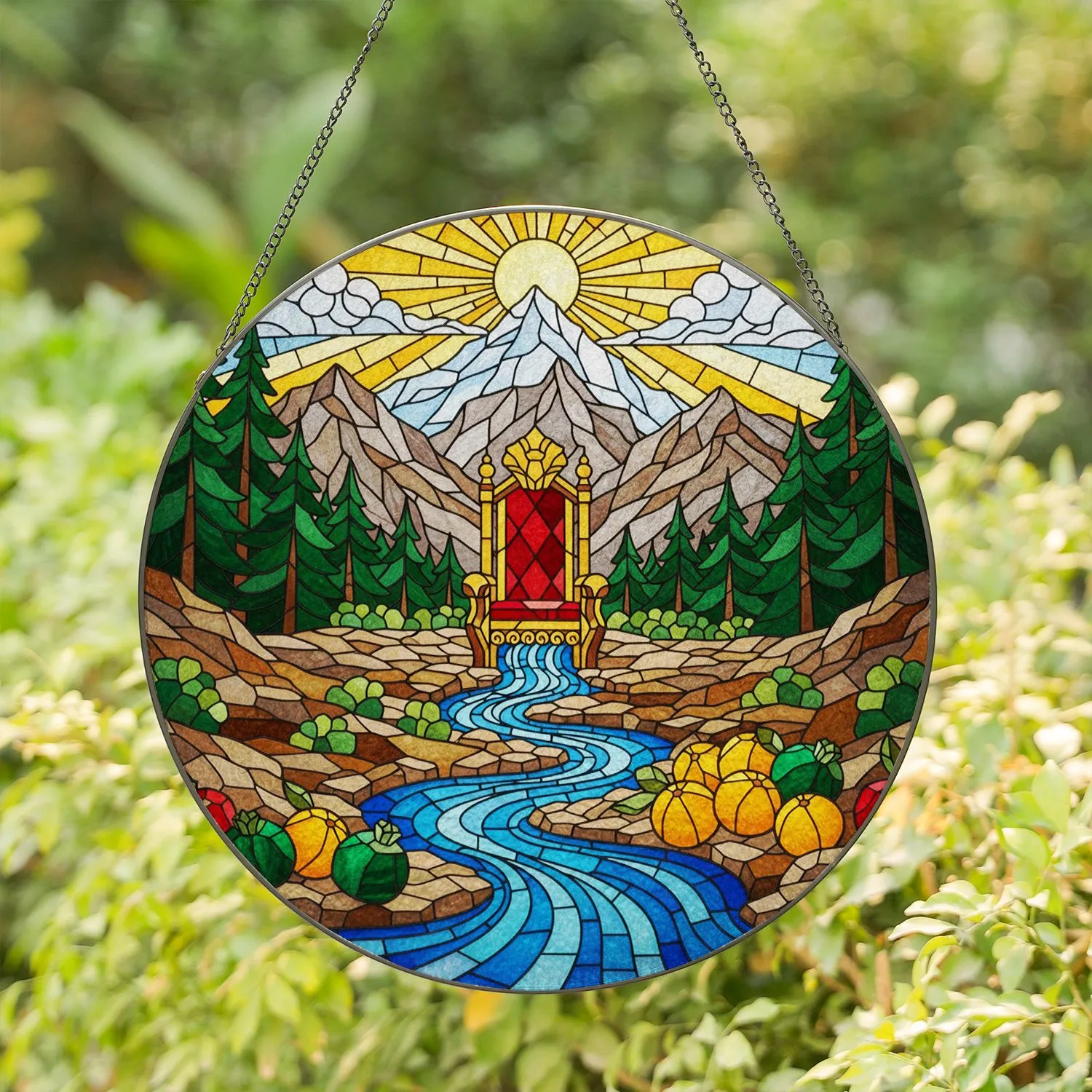King's Throne Mountain River Fruit - Tiffany Style Stained Glass Window Panel Stained Glass Suncatcher - 1