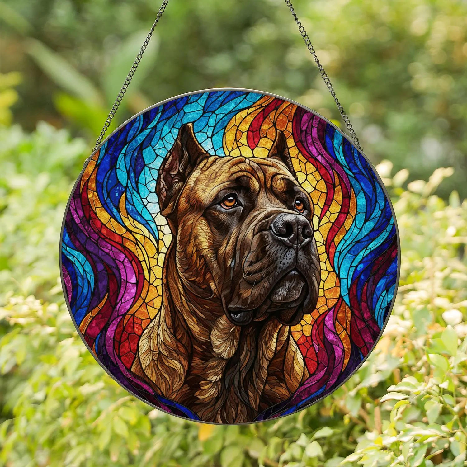 Cane Corso Dog Stained Glass Art - Tiffany Style Mosaic Nebula Aurora Jewel Tones Stained Glass Suncatcher - 1