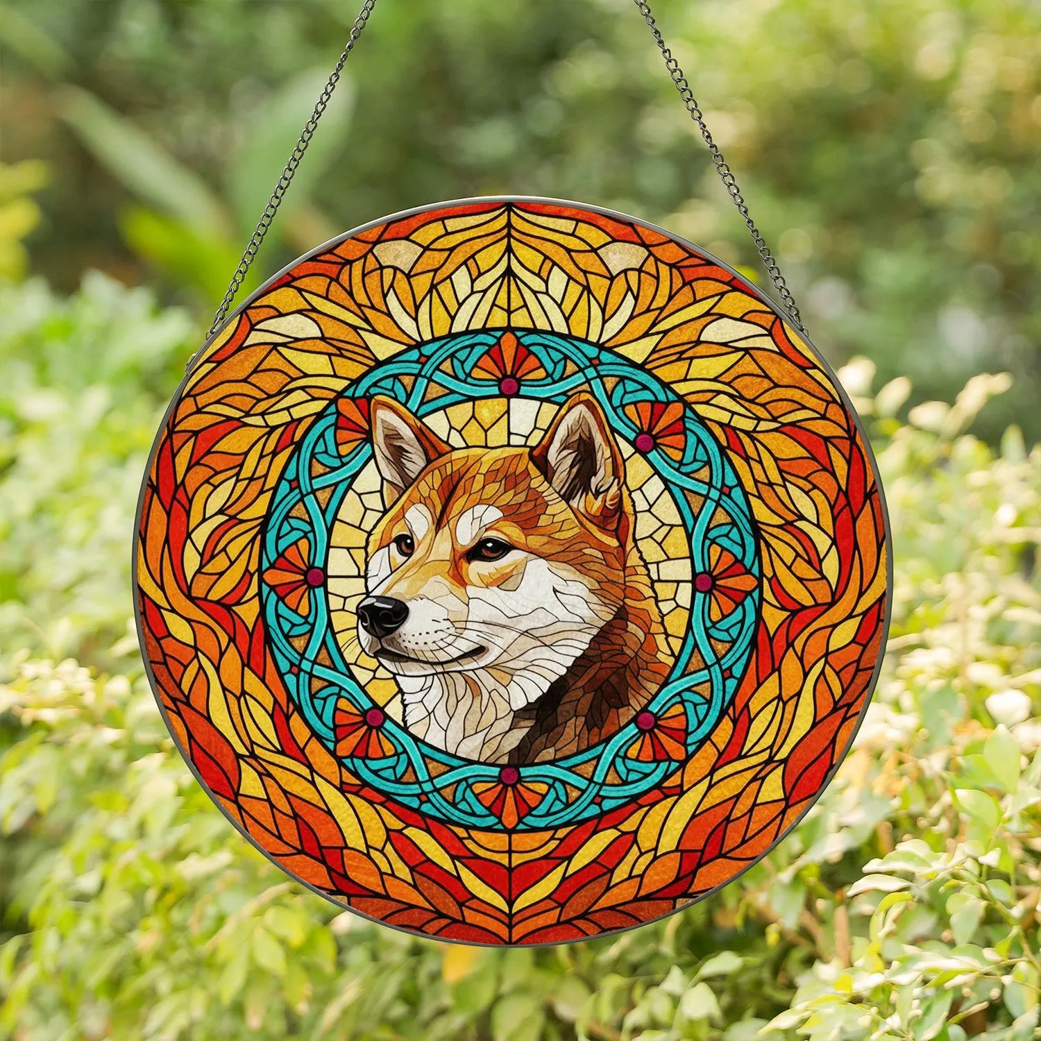 Shiba Inu Dog Head Stained Glass Art - Tiffany Style Jewel Tone Home Window Decor Stained Glass Suncatcher - 1