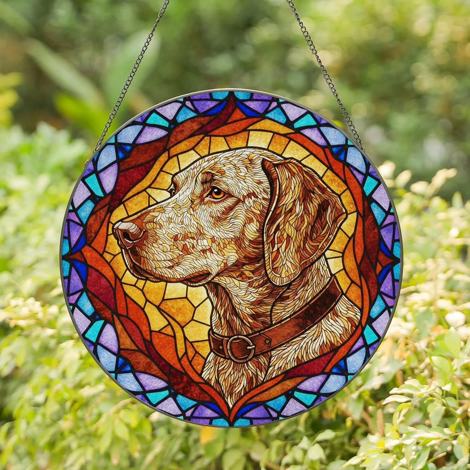 Dappled German Shorthaired Pointer Stained Glass Dog Head - Intricate Tiffany Style Art Stained Glass Suncatcher - 1
