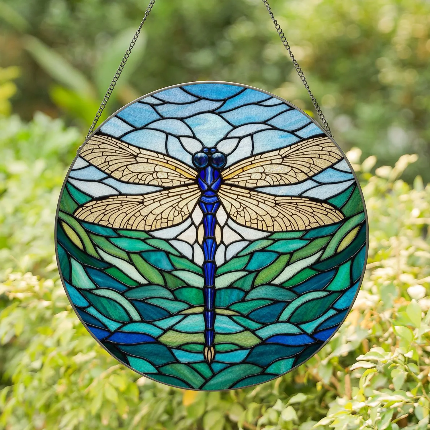 Indigo Blue Dragonfly Stained Glass Tiffany Art Mosaic Jewel Tones Intricate Pattern Home Decor Stained Glass Suncatcher - 1