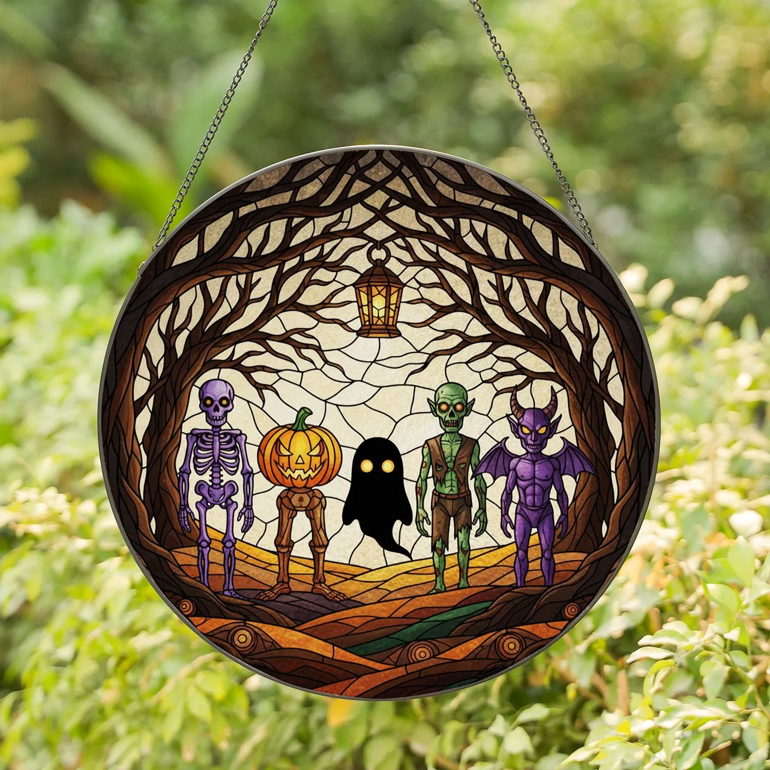 Skeleton Pumpkin Ghost Zombie Imp Creatures Halloween Tiffany Stained Glass Lantern Tree Decor Stained Glass Suncatcher - 1