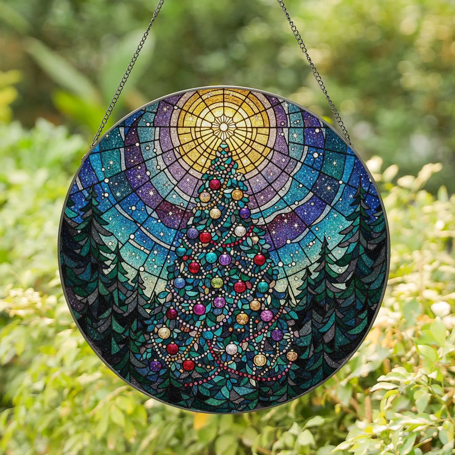Christmas Tree Ornaments Starry Night Celestial Tiffany Glass Art - Holiday Gift Stained Glass Suncatcher - 1
