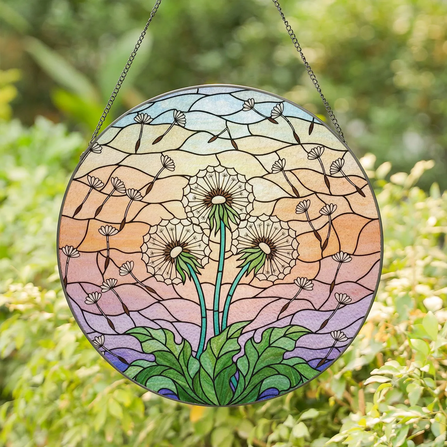 Dandelion Seed Head Tiffany Stained Glass Art - Intricate Botanical Nature Window Decor Stained Glass Suncatcher - 1