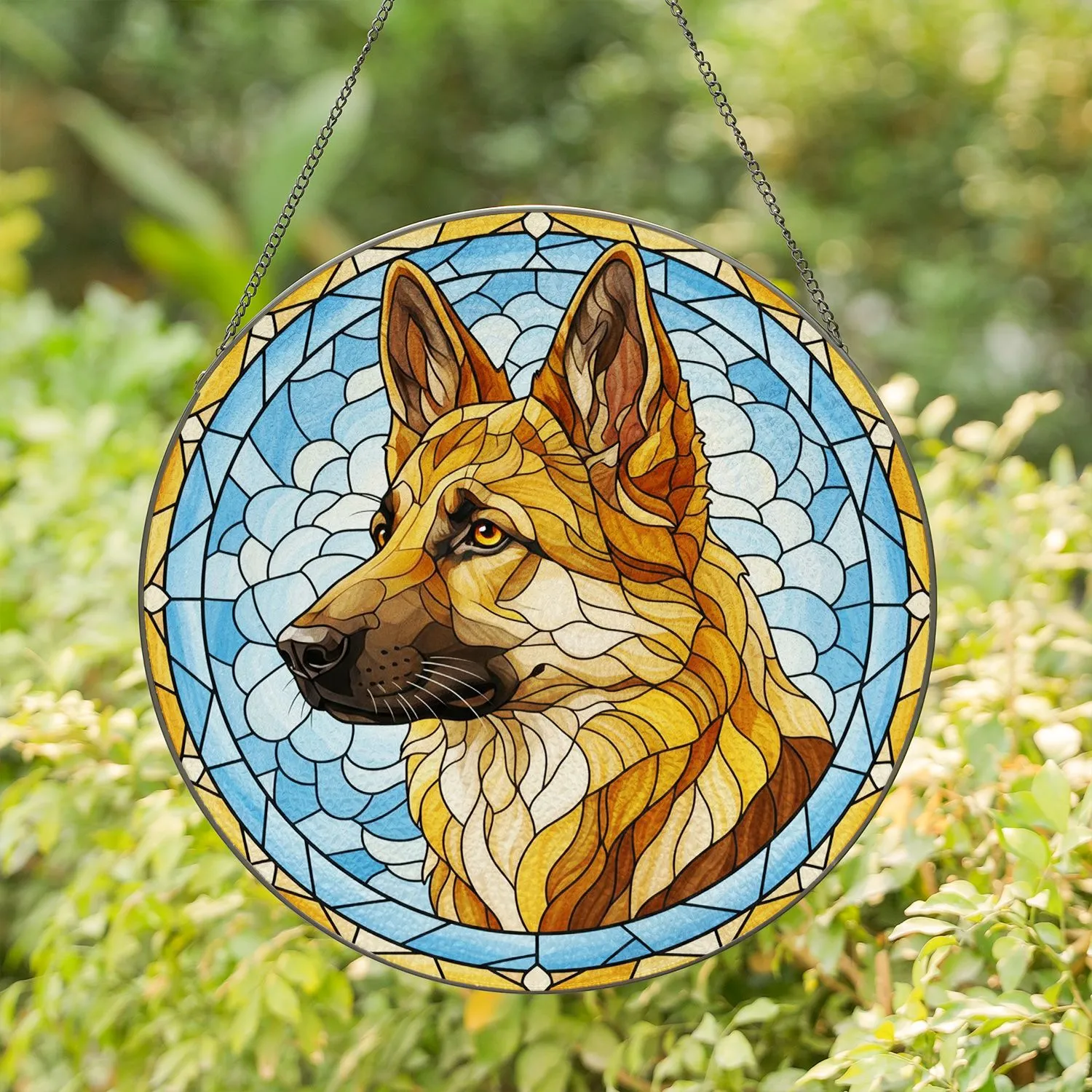 Majestic German Shepherd Head Profile Stained Glass Tiffany Art - Dog Lover Decor Gift Stained Glass Suncatcher - 1