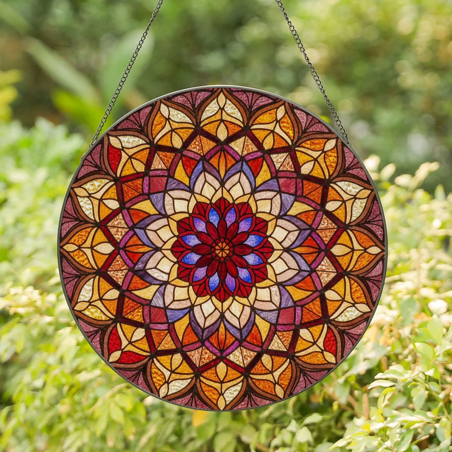 Tiffany Stained Glass Lotus Flower Dahlia - Multi-Pointed Star Geometric Mosaic Stained Glass Suncatcher - 1