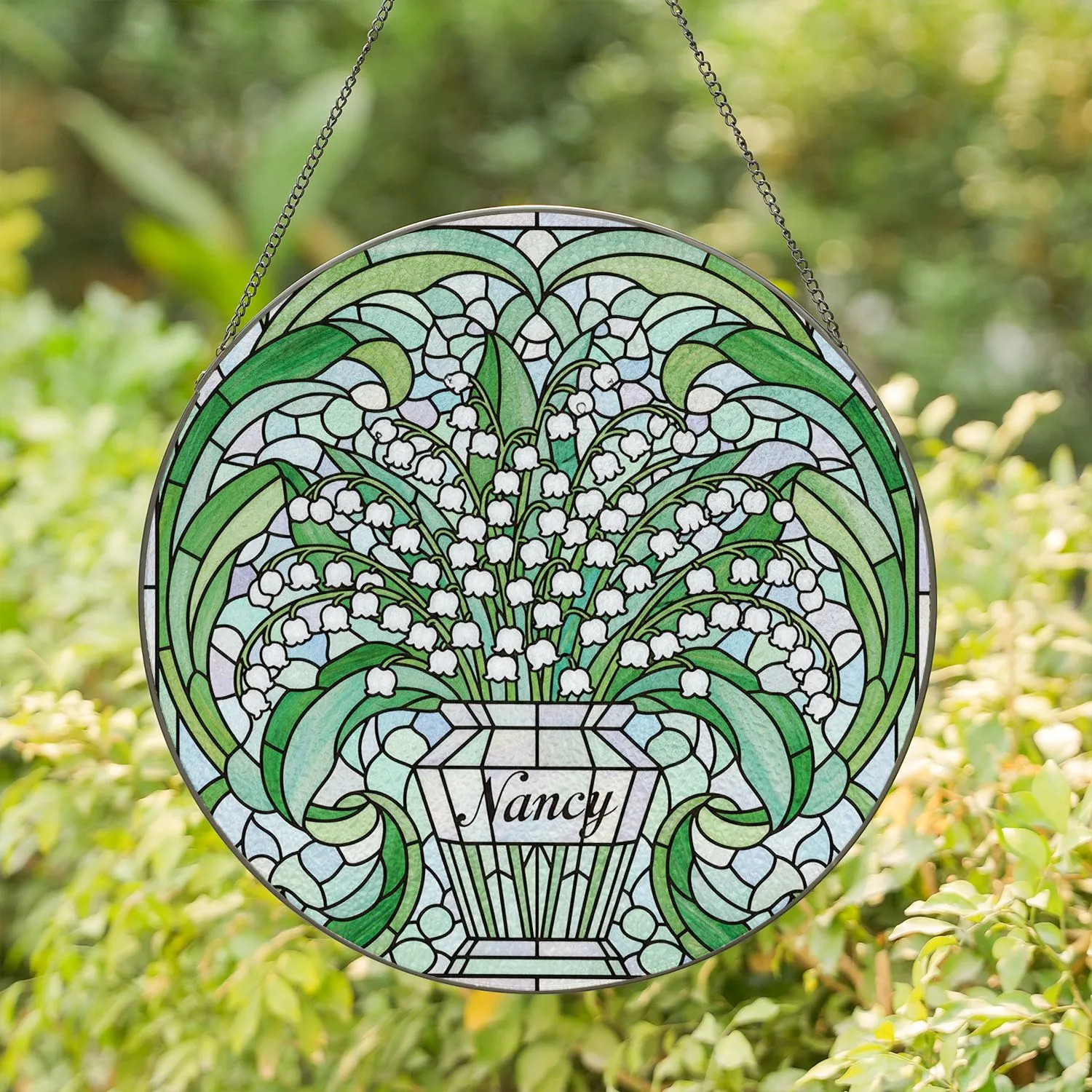 Tiffany Style Stained Glass Lily of the Valley Nancy Name Pastel Floral Mosaic Art Stained Glass Suncatcher - 1