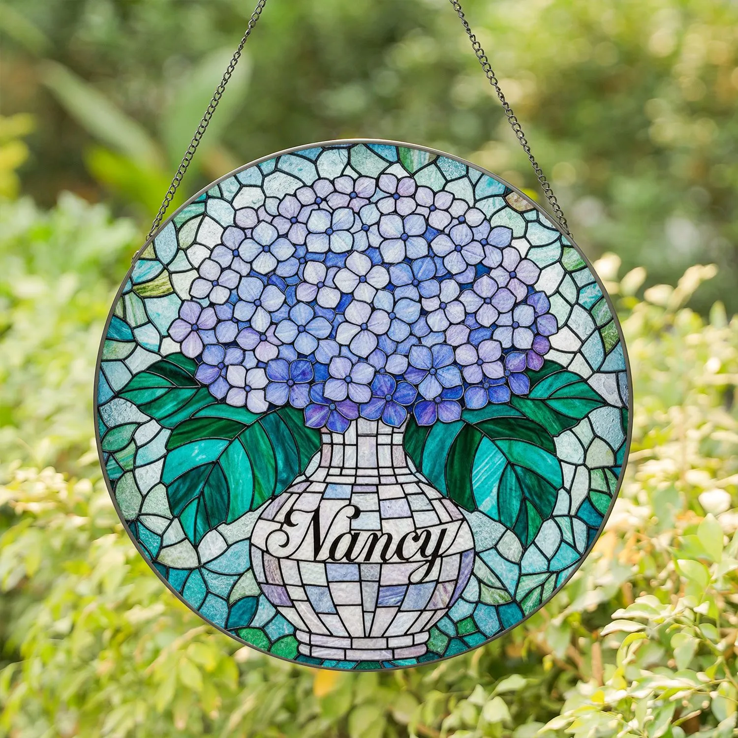 Tiffany Style Stained Glass Hydrangea Flower Mosaic Art - Iridescent Jewel Tone Nancy Gift Stained Glass Suncatcher - 1