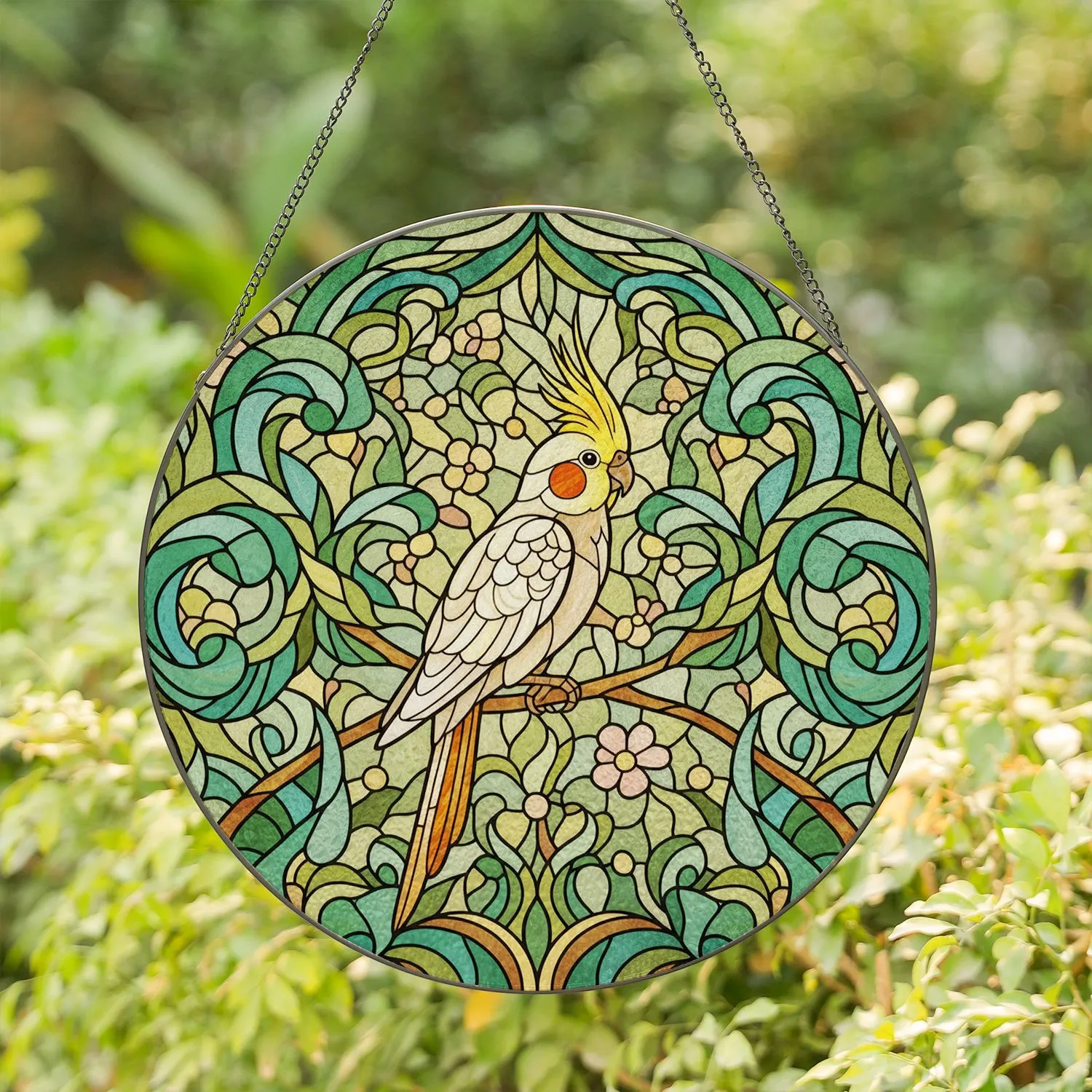 Cockatiel Bird Yellow Crest Stained Glass Tiffany Style - Lush Garden Home Decor Gift Stained Glass Suncatcher - 1