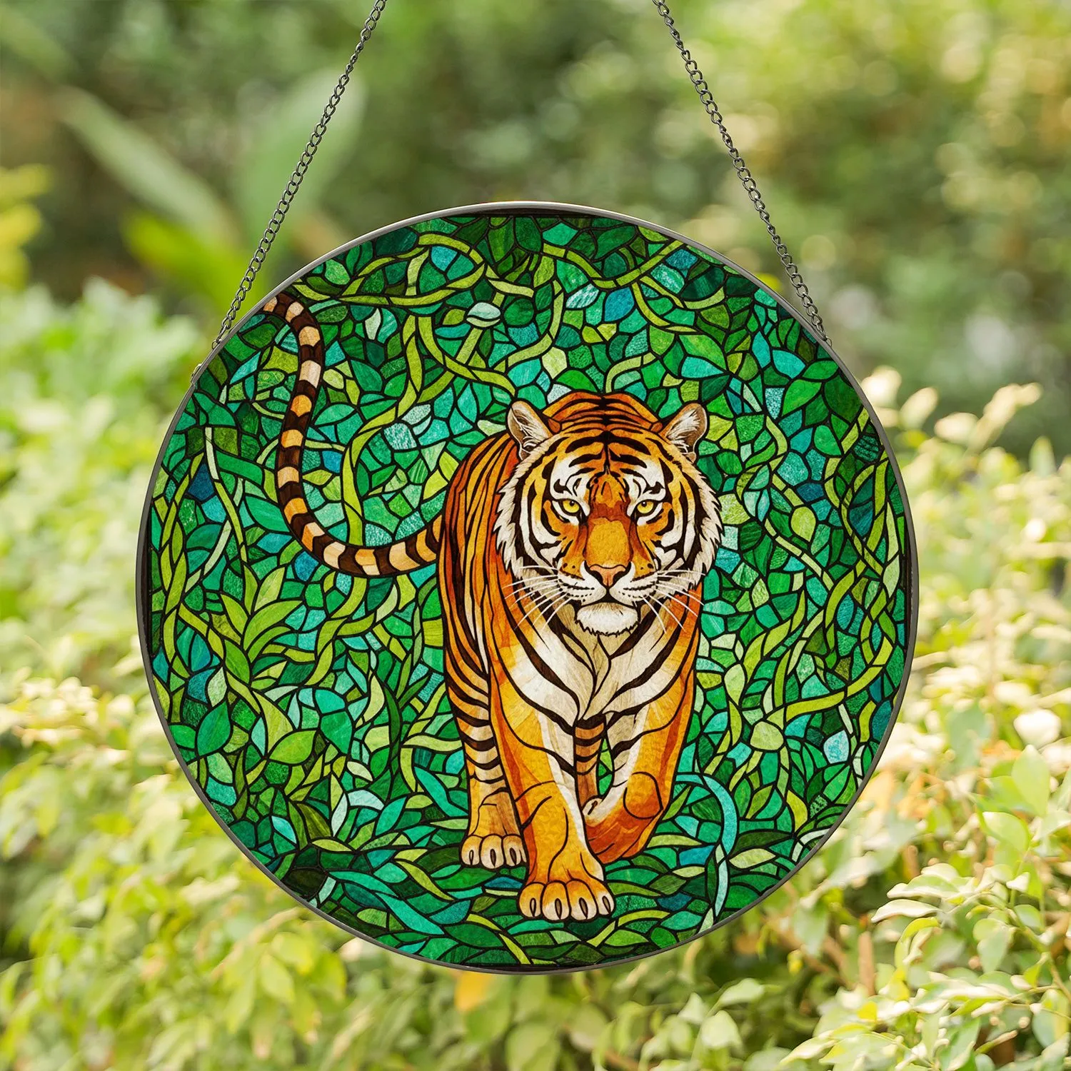 Majestic Tiger Stained Glass Jungle Art - Tiffany Inspired Window Decor for Nature Lovers Stained Glass Suncatcher - 1