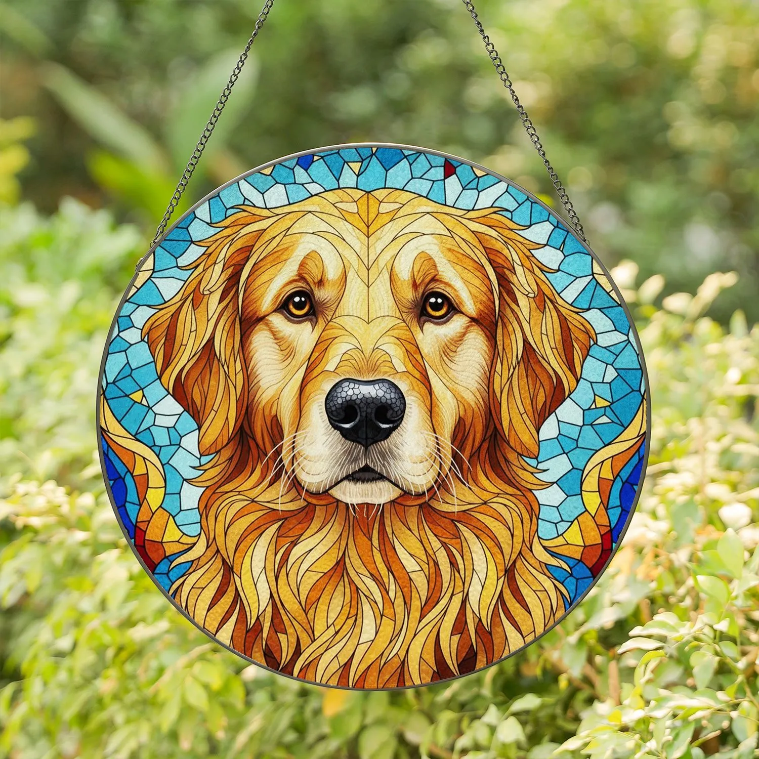 Golden Retriever Dog Stained Glass Art Mosaic - Tiffany Style Geometric Pet Lover Gift Stained Glass Suncatcher - 1