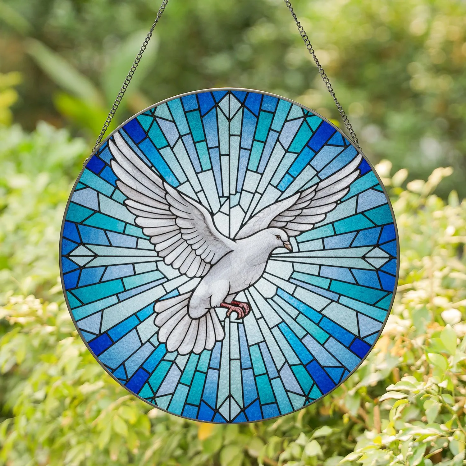 Majestic White Dove Stained Glass Art - Vibrant Tiffany Style Mosaic Window Decor Present Stained Glass Suncatcher - 1