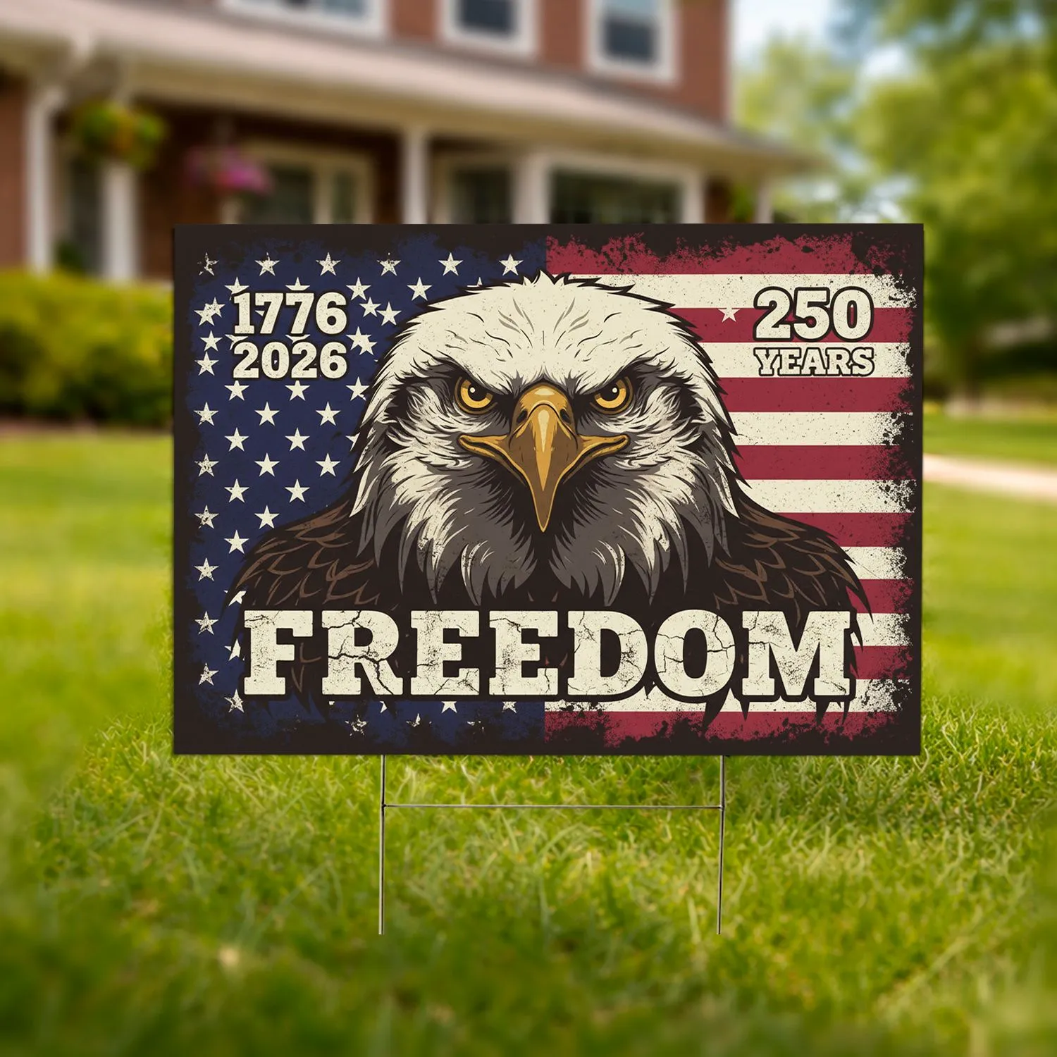 Bald Eagle American Flag 1776-2026 - USA 250th Anniversary Distressed Freedom Art Yard Sign - 1