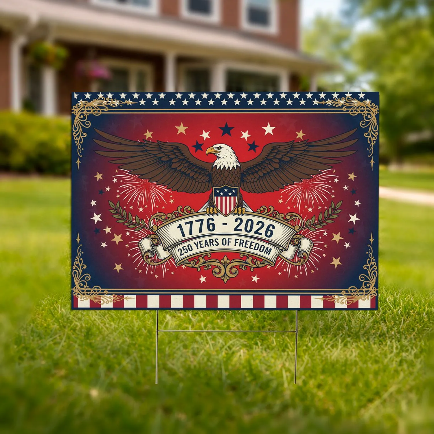 Bald Eagle American Flag Shield 1776-2026 - USA 250th Anniversary Independence Day Yard Sign - 1