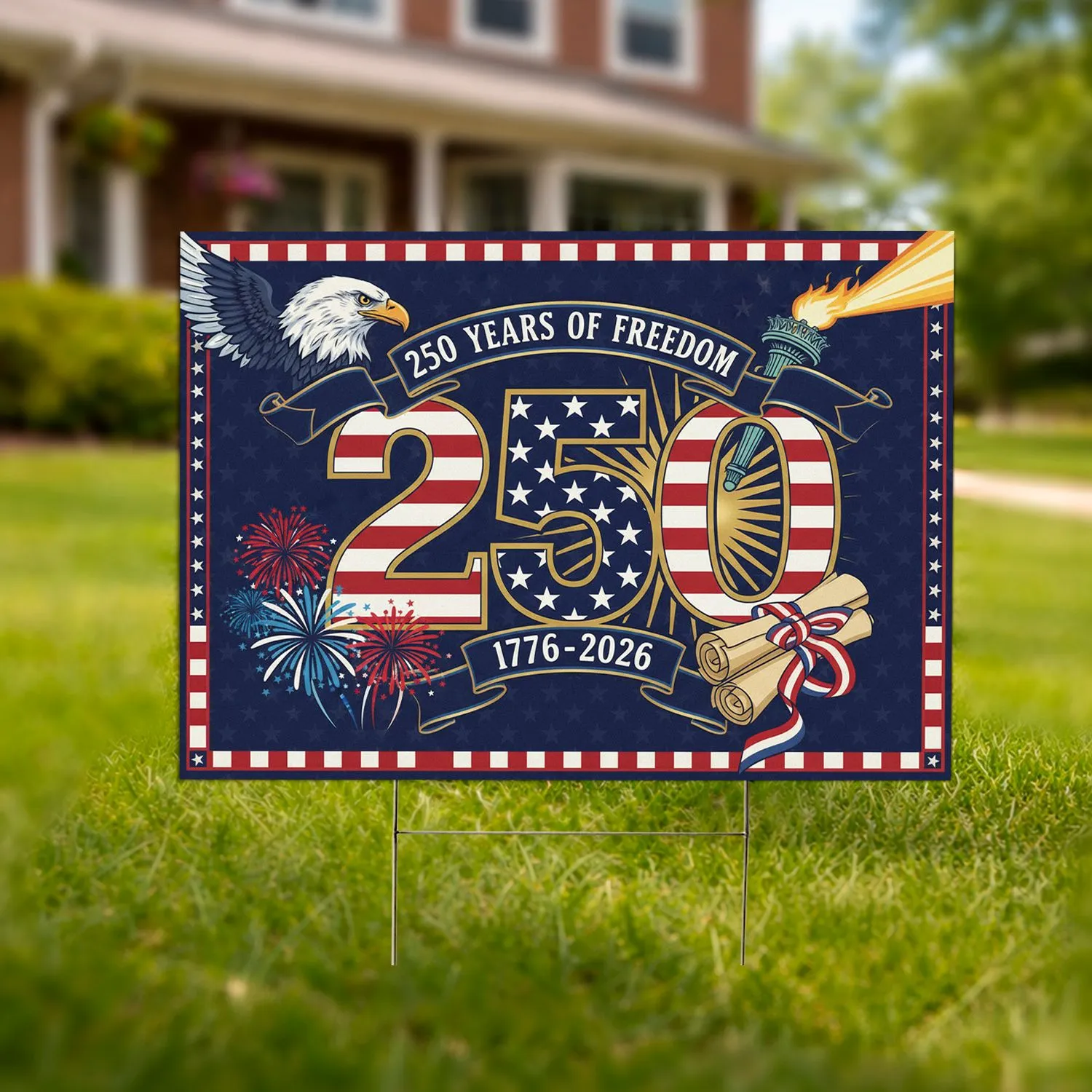USA 250 Years of Freedom 1776-2026 - America's 250th Anniversary Bald Eagle Torch Yard Sign - 1