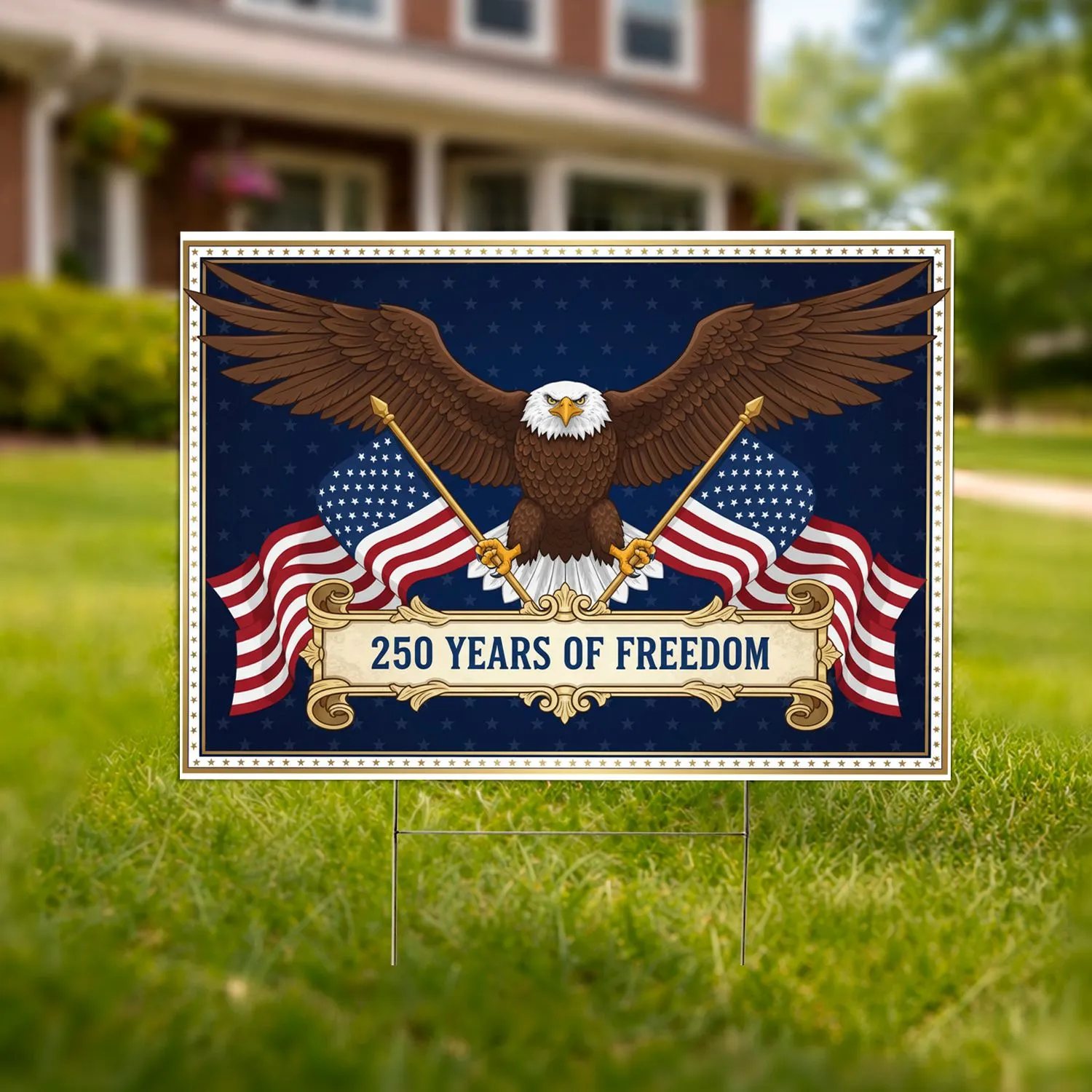 Bald Eagle American Flag 1776-2026 - USA 250 Years of Freedom Star-Spangled Yard Sign - 1
