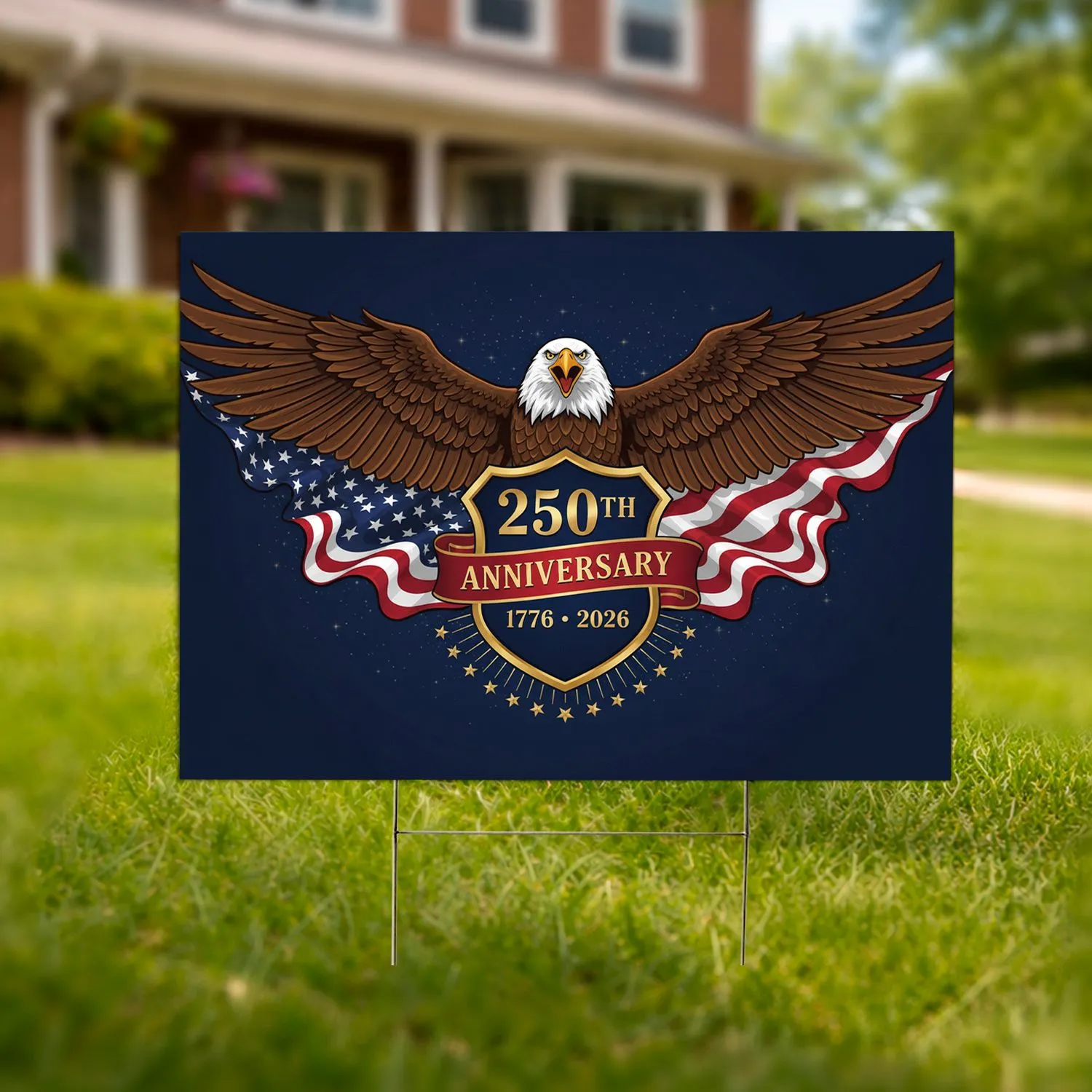 Bald Eagle American Flag 1776-2026 Liberty Shield - USA 250th Anniversary Patriotic Yard Sign - 1