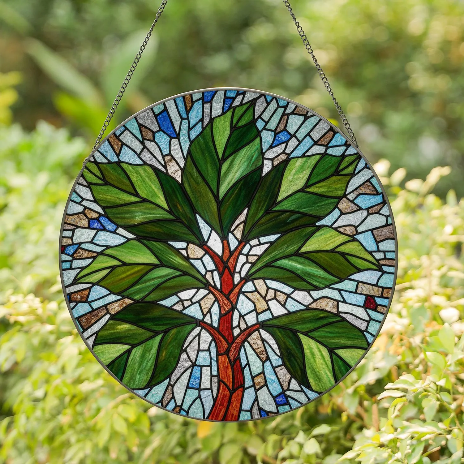 Tiffany Stained Glass Leaf Mosaic - Intricate Jewel Tone Green Leaves High Contrast Artwork Stained Glass Suncatcher - 1