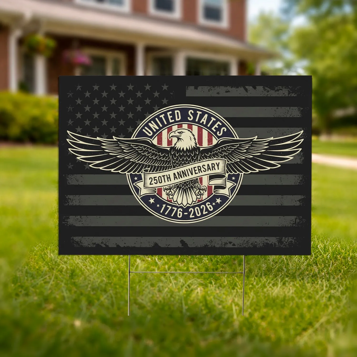 Bald Eagle Distressed American Flag 1776-2026 - USA 250th Anniversary Independence Day Gift Yard Sign - 1