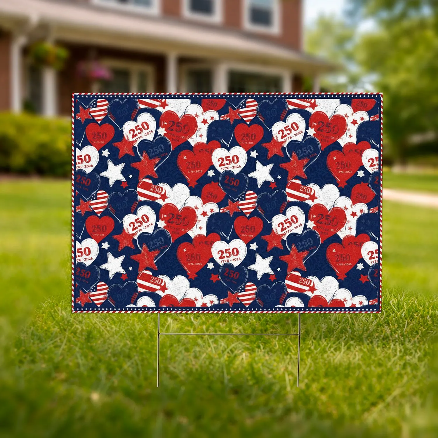 Patriotic Hearts Stars Gold Foil 250th Anniversary - USA 1776-2026 Celebration Yard Sign - 1