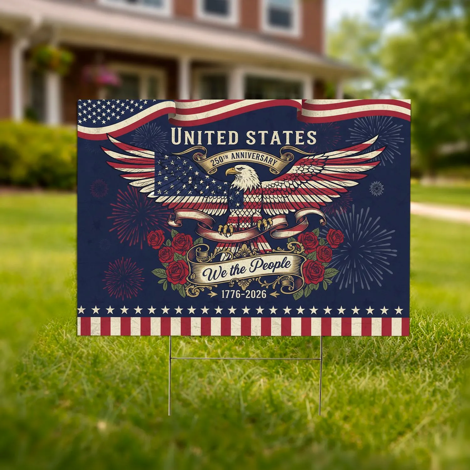 Bald Eagle We The People American Flag 1776-2026 - USA 250th Anniversary Patriotic Yard Sign - 1