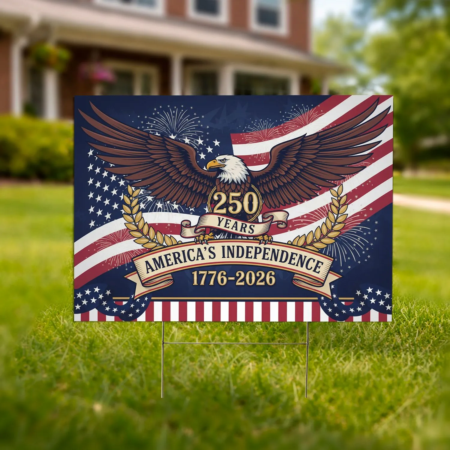 Bald Eagle American Flag 1776-2026 - USA 250th Anniversary Independence Day Gift for Veterans Yard Sign - 1