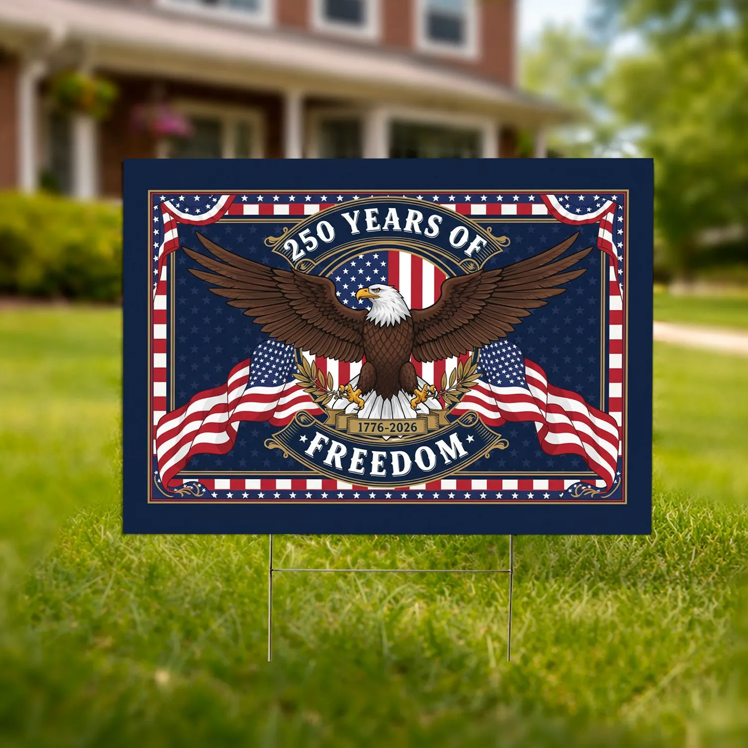 Bald Eagle American Flag 1776-2026 - USA 250 Years Freedom Patriotic Independence Day Yard Sign - 1