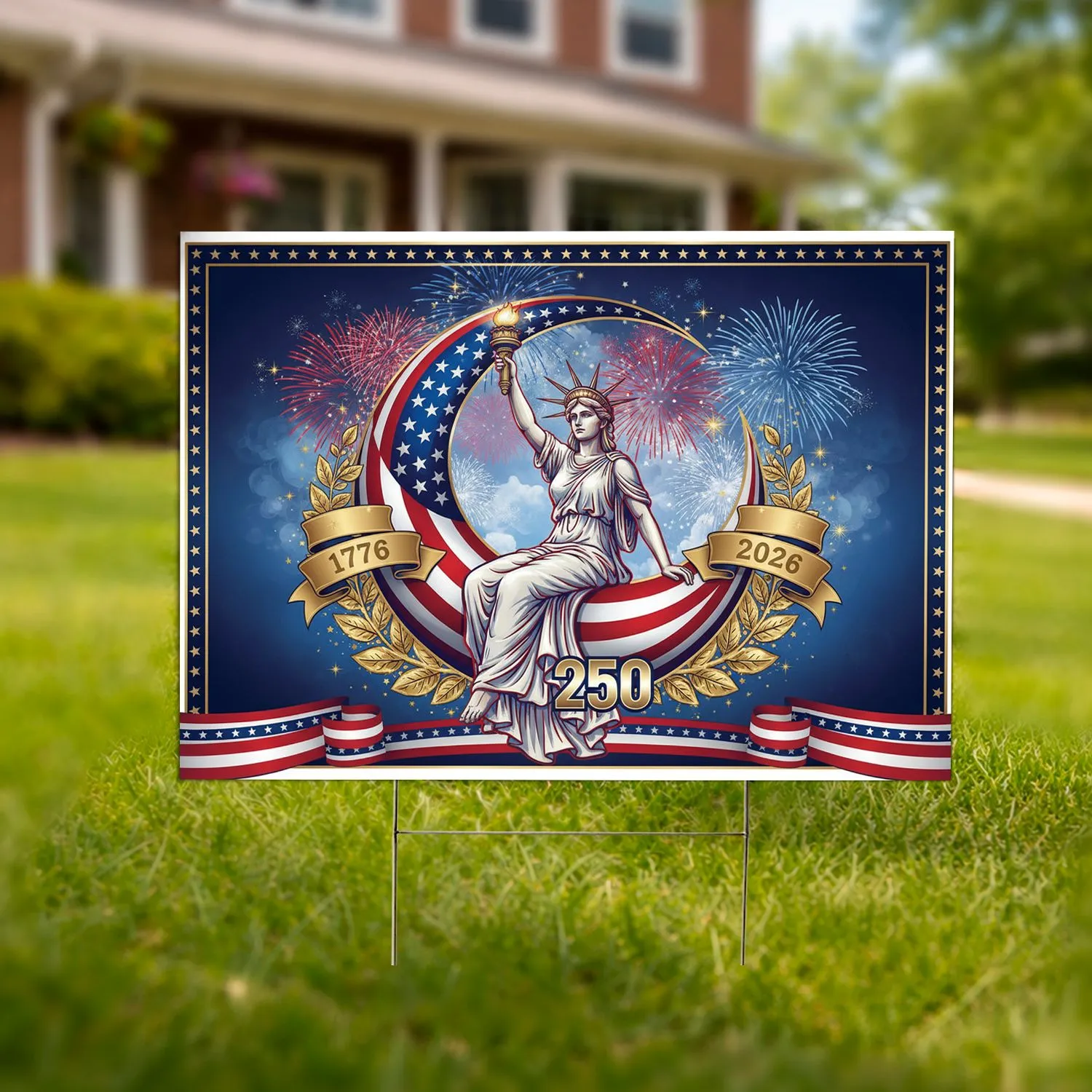 Lady Liberty Crescent 1776-2026 USA 250th Anniversary Patriotic - Independence Day Gift Yard Sign - 1