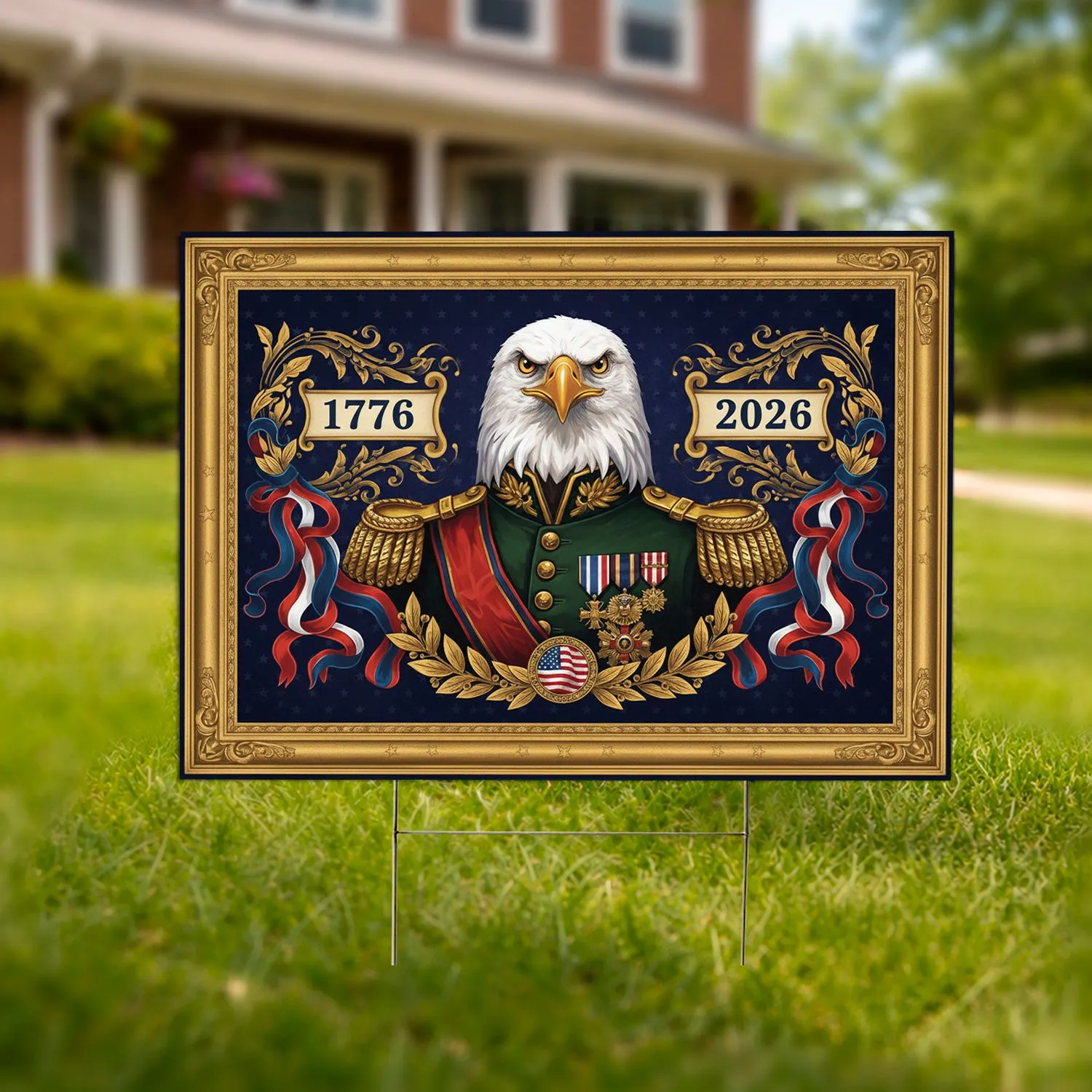 Bald Eagle Military Uniform 1776-2026 - USA 250th Anniversary Patriotic For Veterans Yard Sign - 1