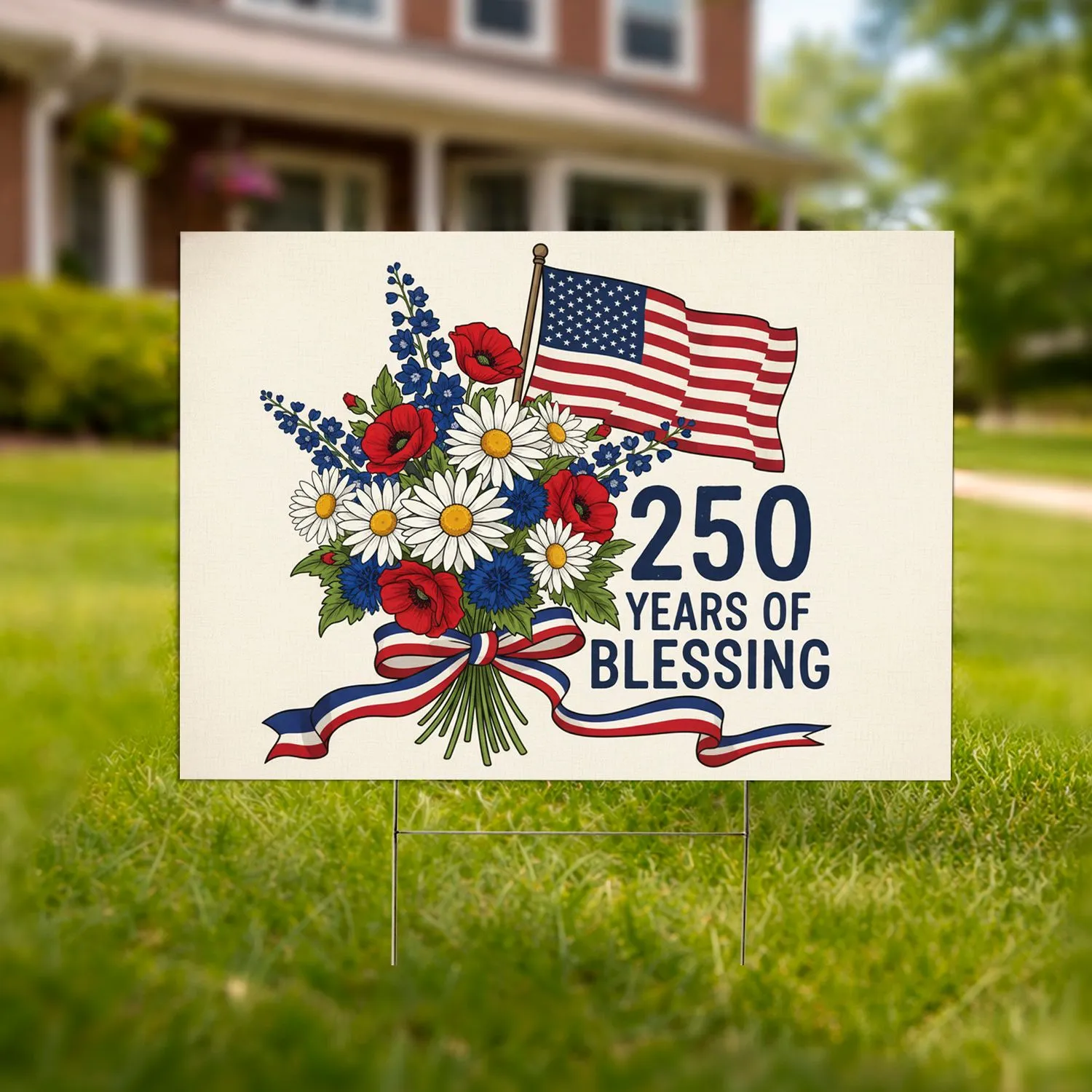 America 250th Anniversary Patriotic Floral Flag - 1776-2026 Years of Blessing Yard Sign - 1