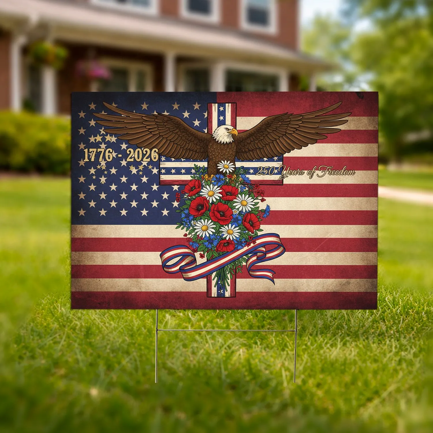 Bald Eagle American Flag 1776-2026 - USA 250th Anniversary Freedom Celebration Yard Sign - 1