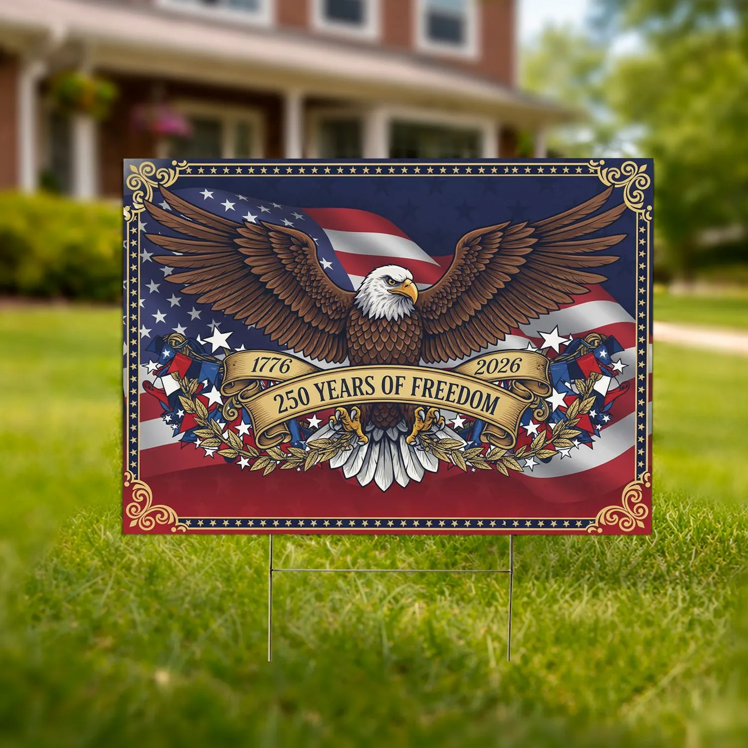 Bald Eagle American Flag 1776-2026 - USA 250 Years of Freedom Independence Day Yard Sign - 1