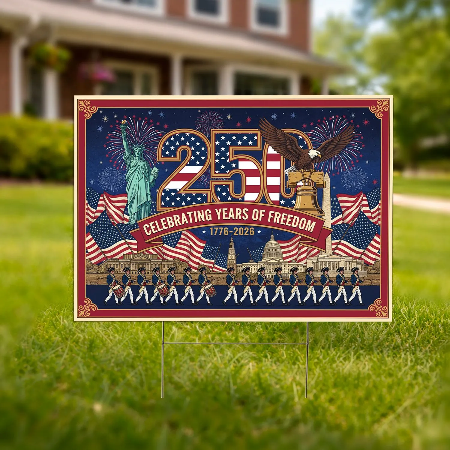 Bald Eagle Liberty Statue 250th Anniversary 1776-2026 Flag - USA Freedom Independence Day Yard Sign - 1