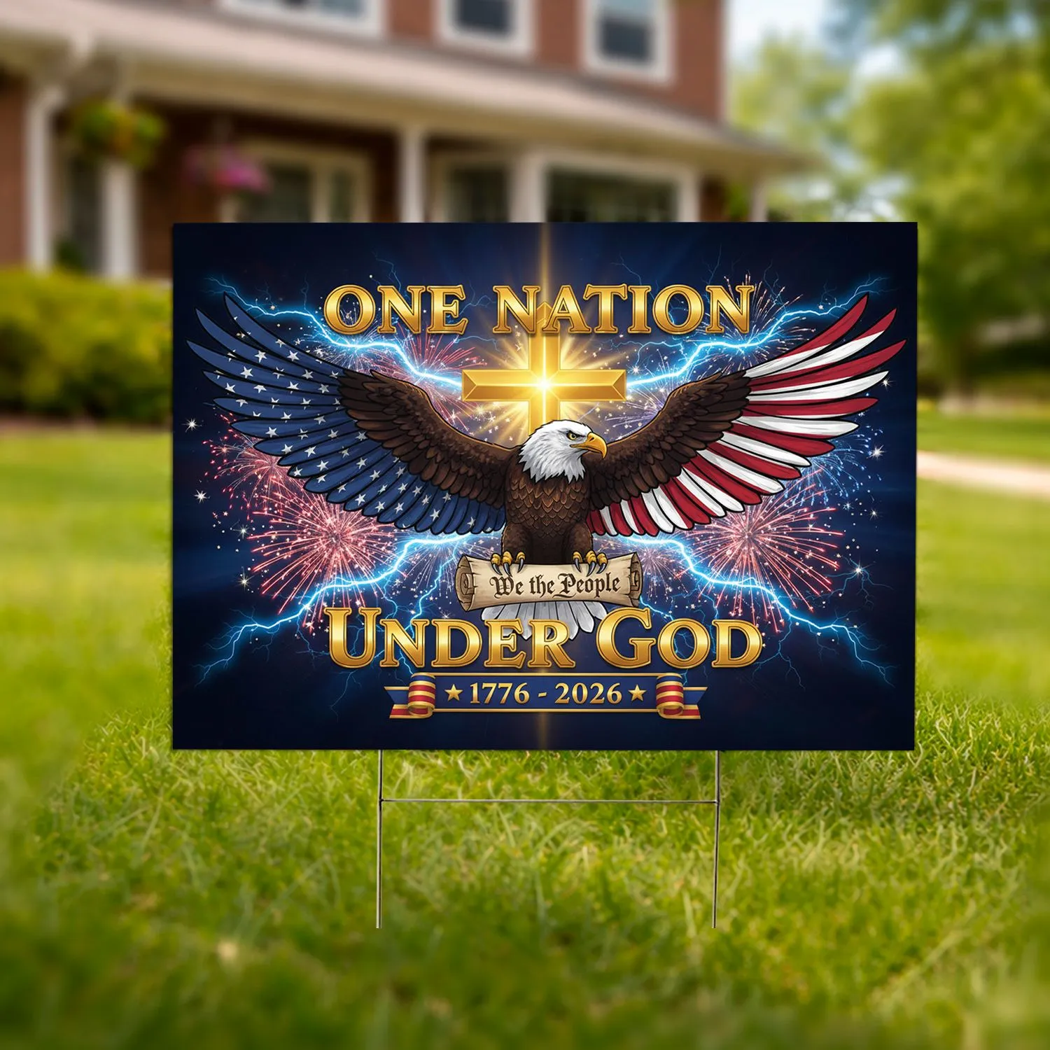 Bald Eagle American Flag We the People - USA 250th Anniversary 1776-2026 One Nation Under God Yard Sign - 1