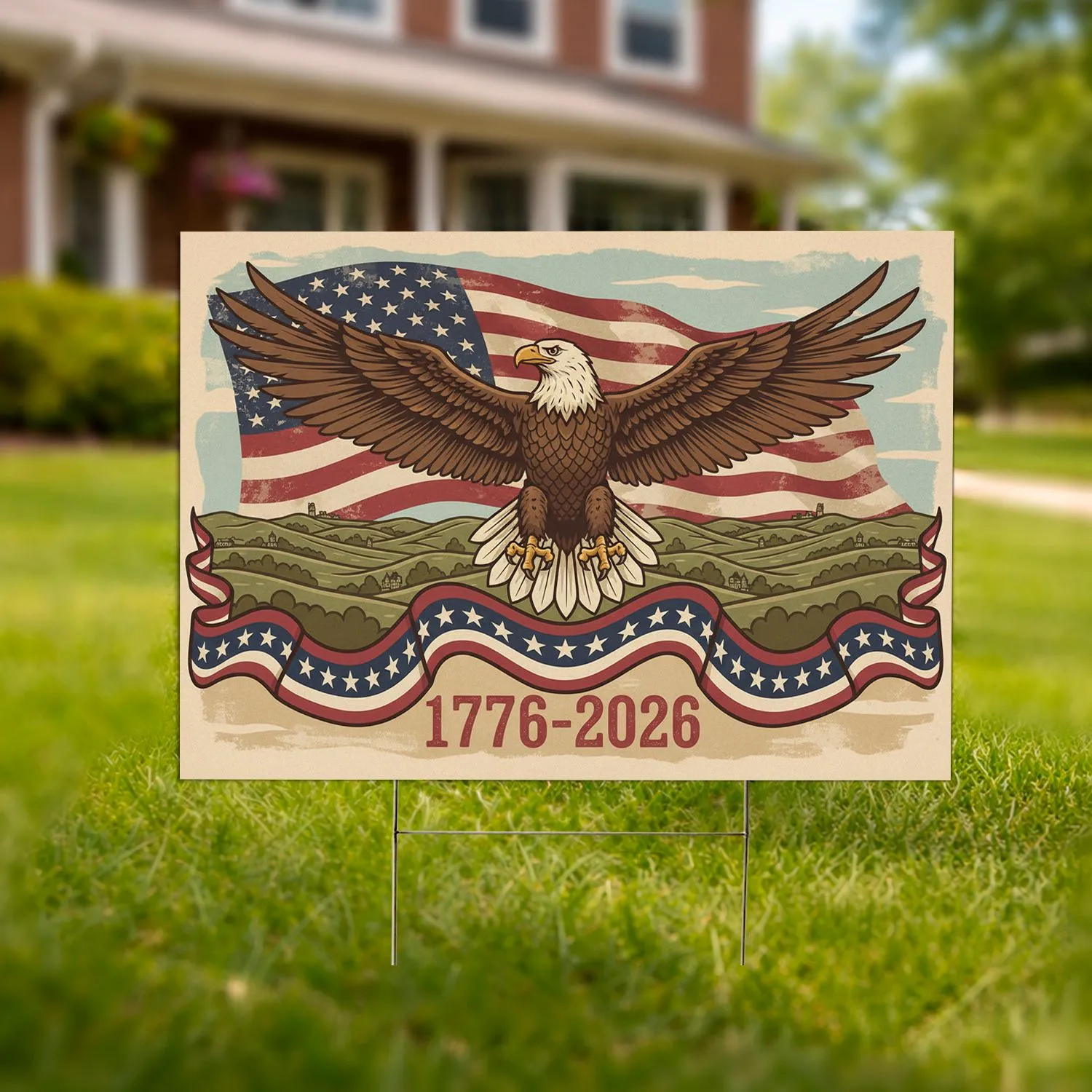 Bald Eagle American Flag 1776-2026 Patriotic USA 250th Anniversary Independence Day Yard Sign - 1