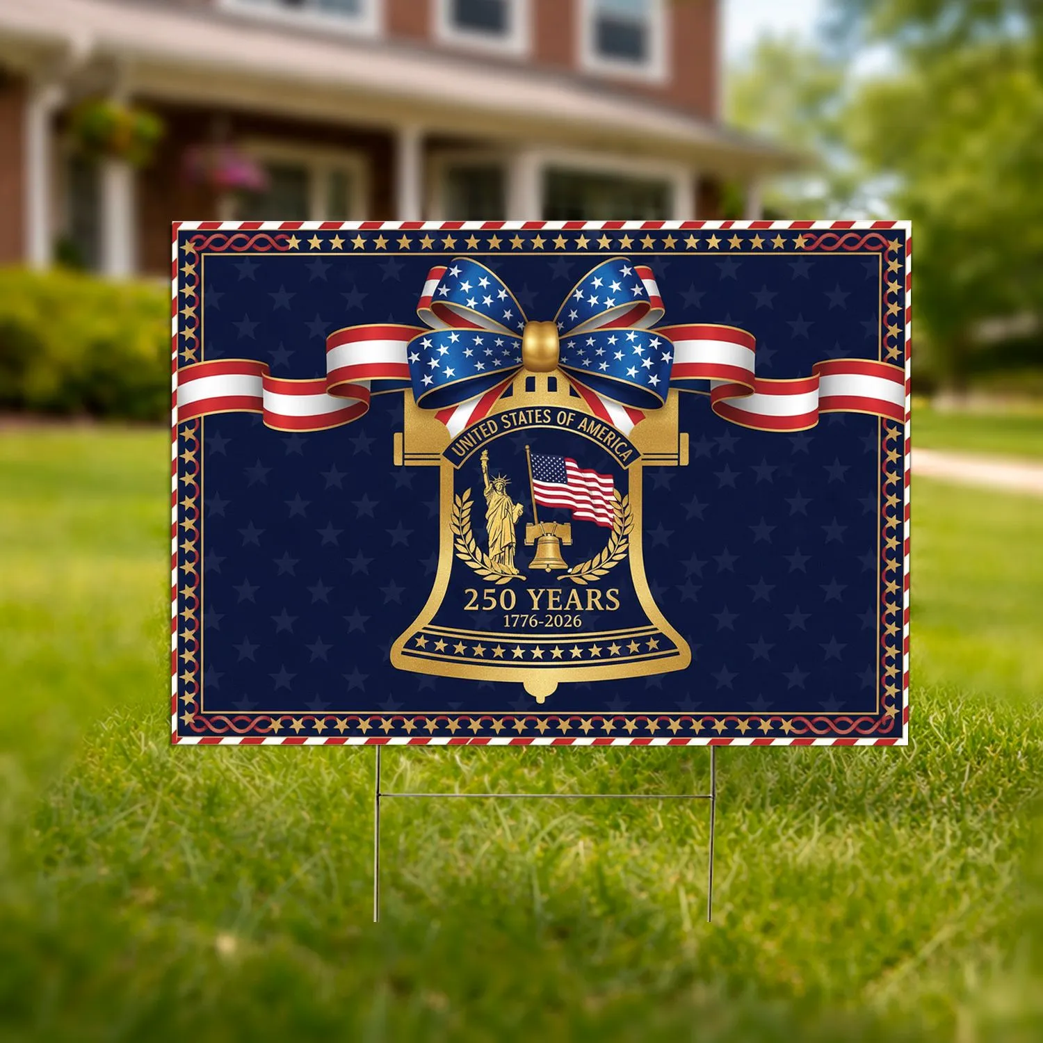 Liberty Bell Statue of Liberty US Flag 1776-2026 - USA 250th Anniversary Patriotic Yard Sign - 1