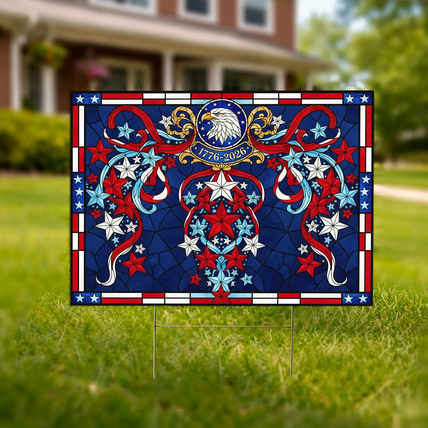 Bald Eagle Stained Glass 1776-2026 - USA 250th Anniversary Independence Day Gift for Veterans Yard Sign - 1