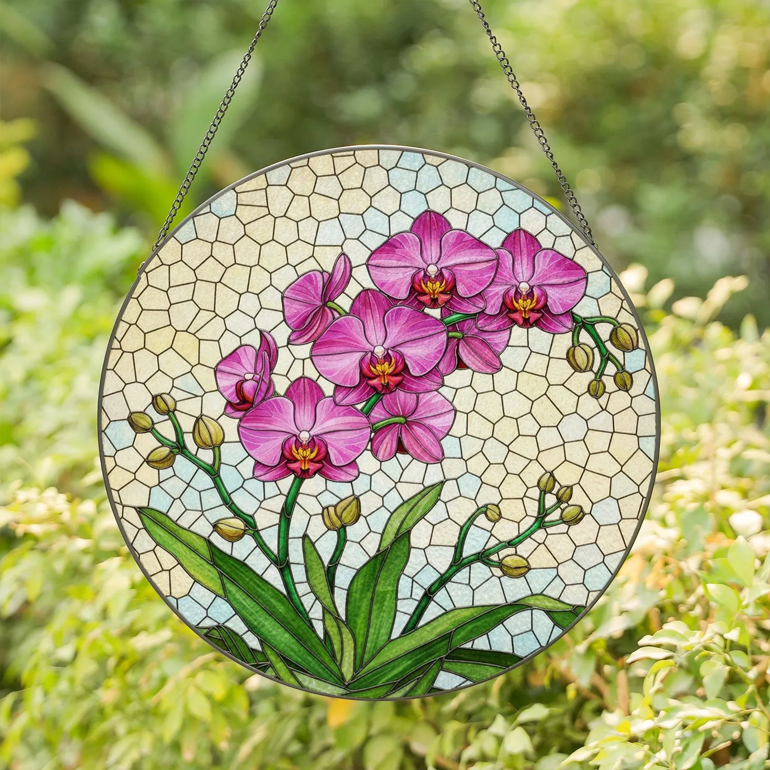 Vibrant Phalaenopsis Orchid Stained Glass Art - Tiffany Style Jewel Tone Mosaic Window Decor Stained Glass Suncatcher - 1