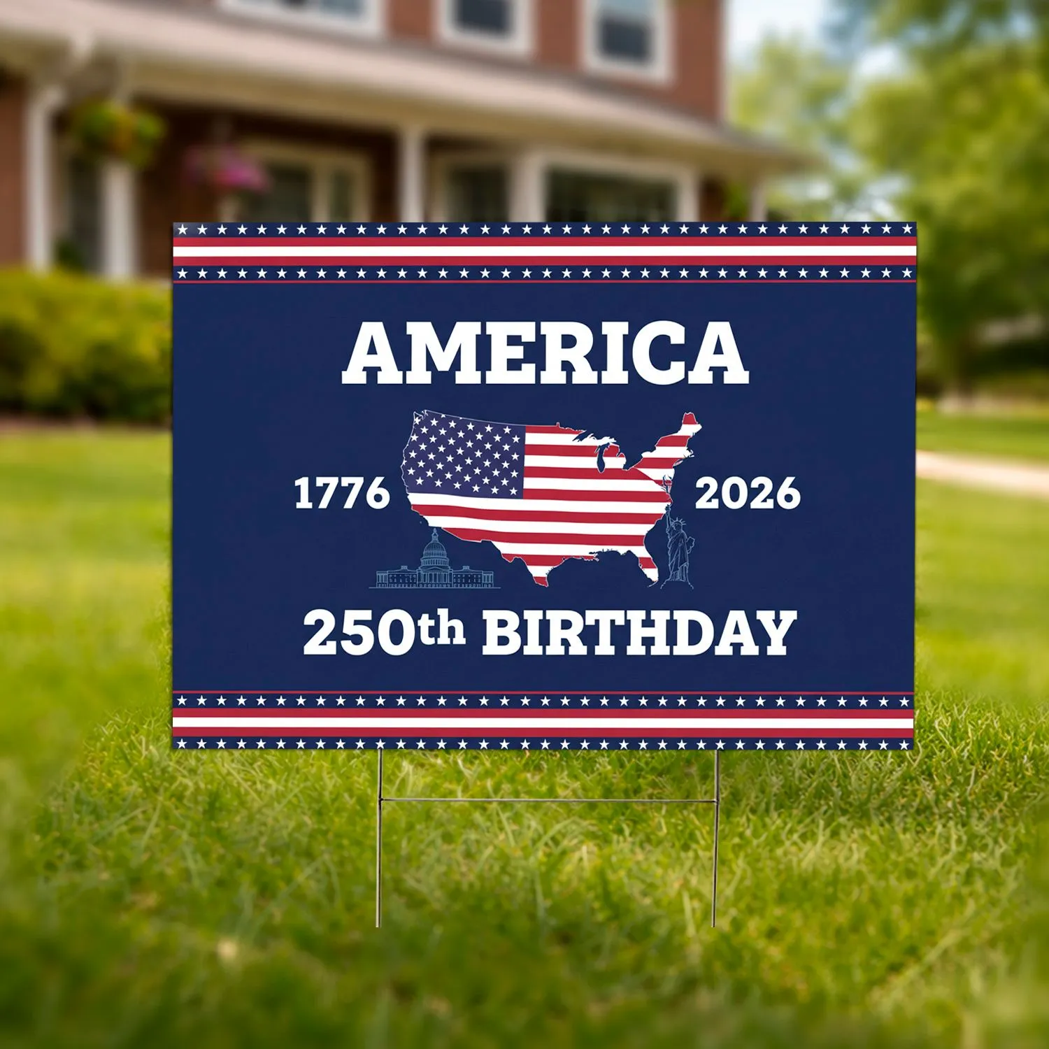 USA Flag Map 1776-2026 - America's 250th Birthday Capitol Liberty Patriotic Art Yard Sign - 1