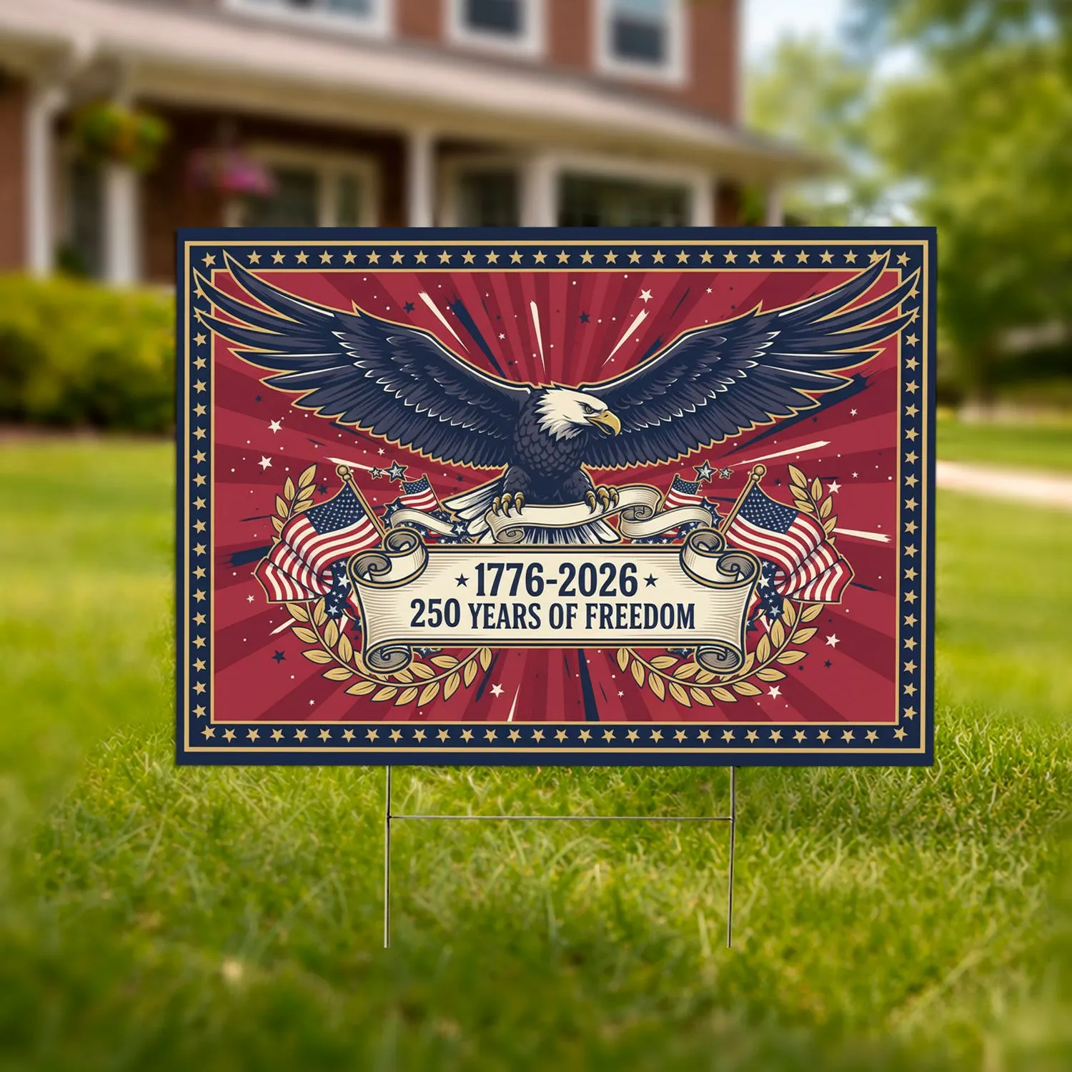 Bald Eagle American Flag 1776-2026 - USA 250th Anniversary Independence Day Gift for Veterans Yard Sign - 1