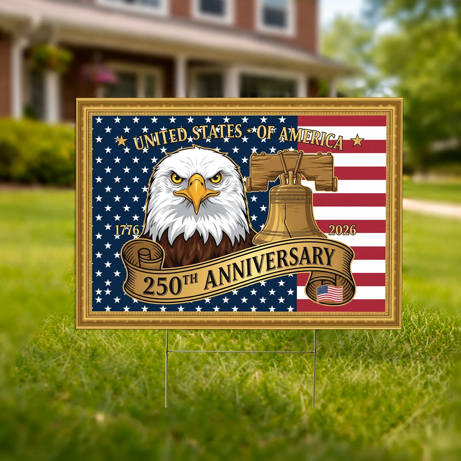 Bald Eagle Liberty Bell American Flag 1776-2026 - USA 250th Anniversary Patriotic Yard Sign - 1