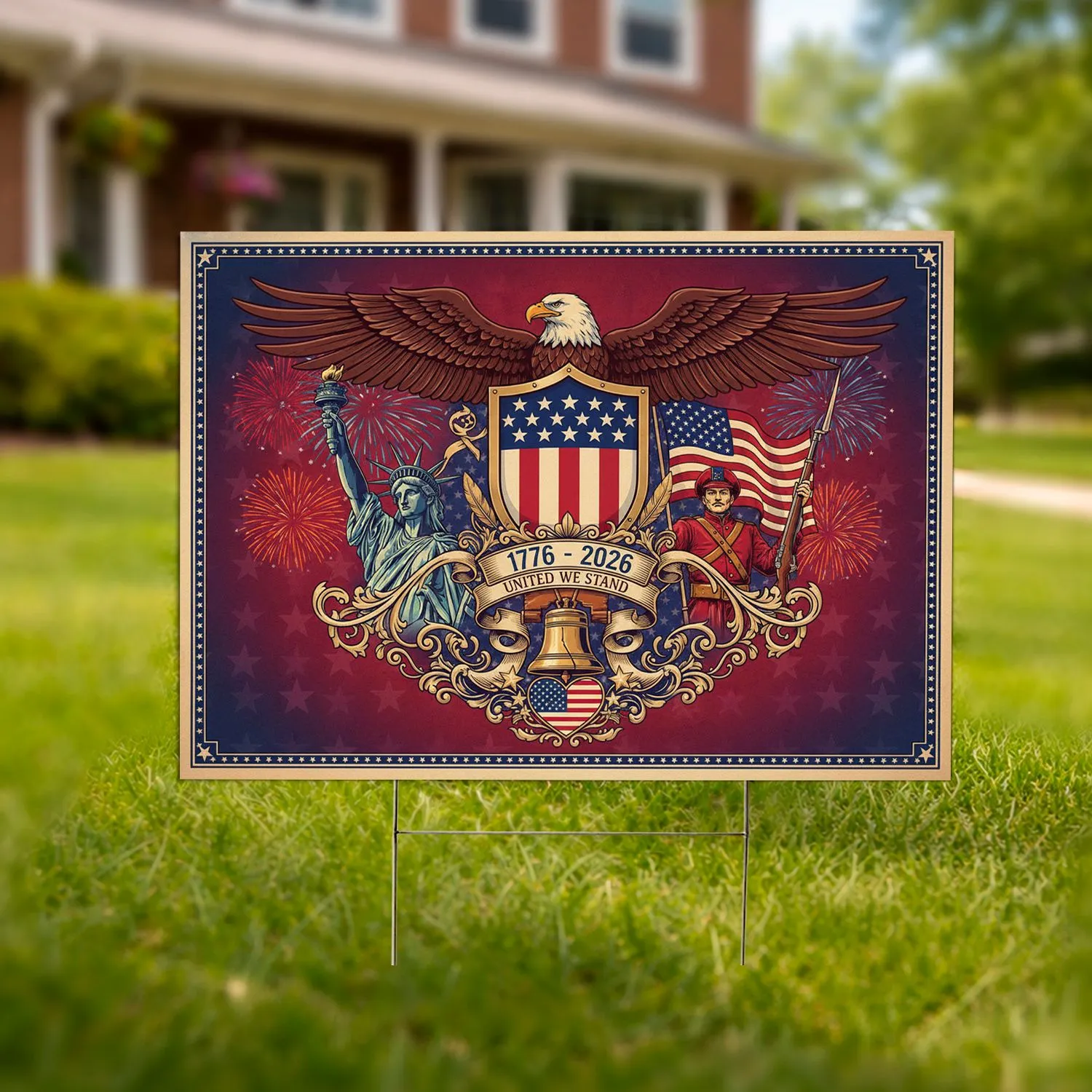 Bald Eagle American Flag 1776-2026 Liberty Bell - USA 250th Anniversary Patriotic Gift for Veterans Yard Sign - 1